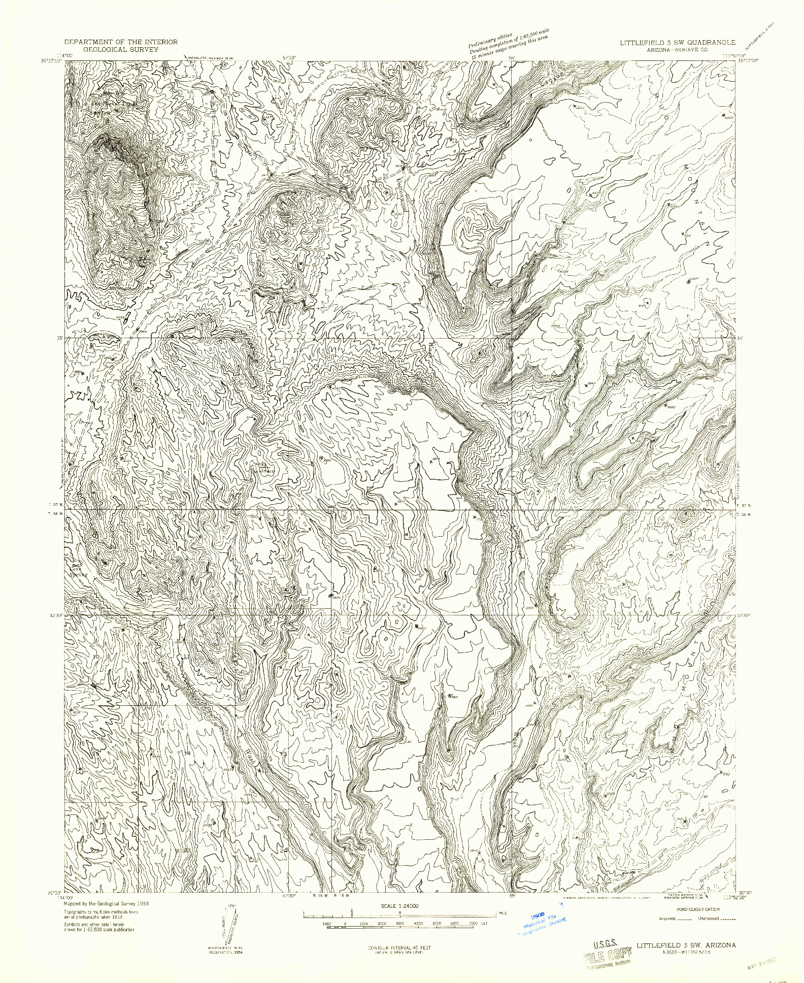 USGS 1:24000-SCALE QUADRANGLE FOR LITTLEFIELD 3 SW, AZ 1954