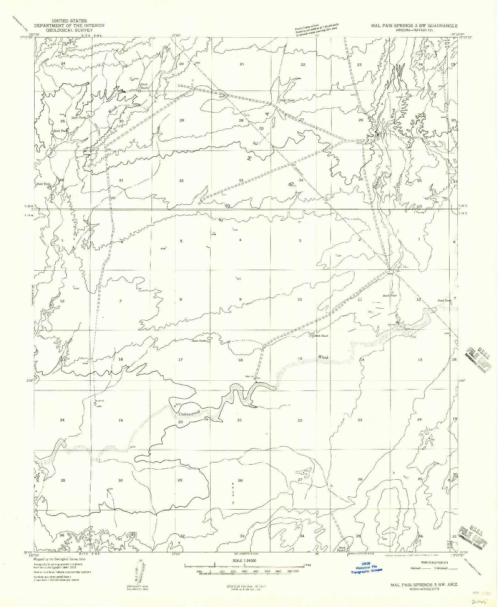 USGS 1:24000-SCALE QUADRANGLE FOR MAL PAIS SPRINGS 3 SW, AZ 1955