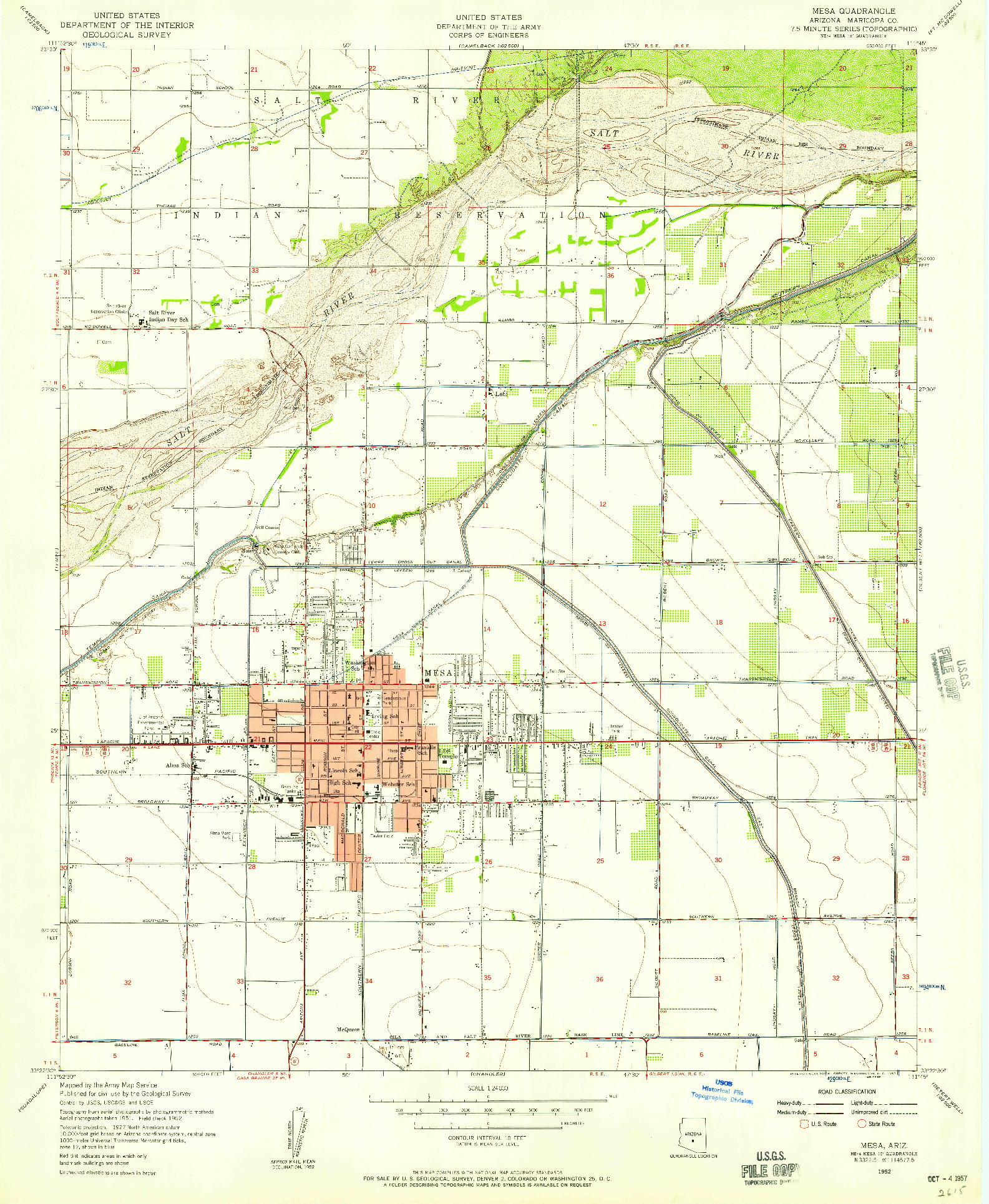 USGS 1:24000-SCALE QUADRANGLE FOR MESA, AZ 1952