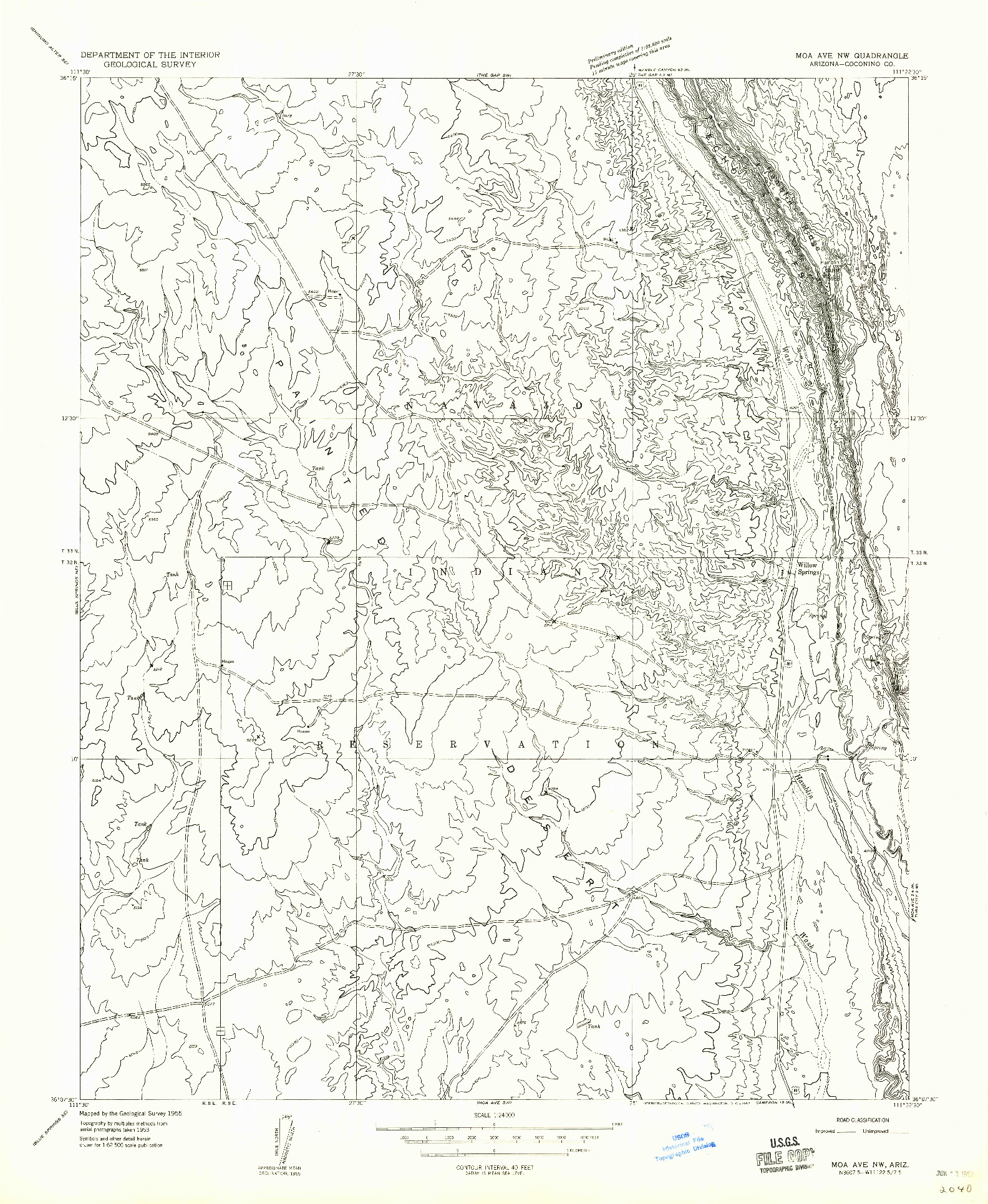 USGS 1:24000-SCALE QUADRANGLE FOR MOA AVE NW, AZ 1955