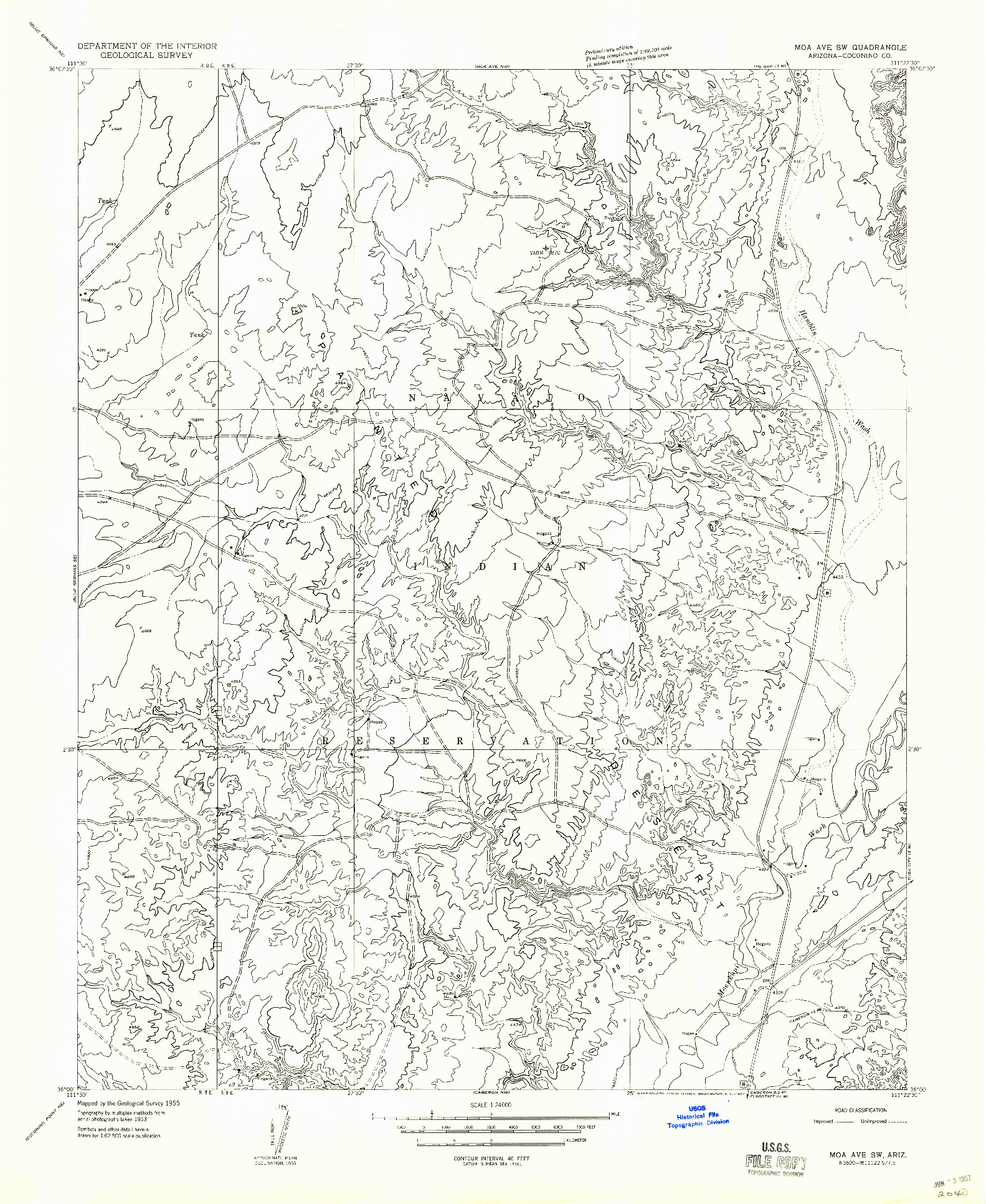 USGS 1:24000-SCALE QUADRANGLE FOR MOA AVE SW, AZ 1955