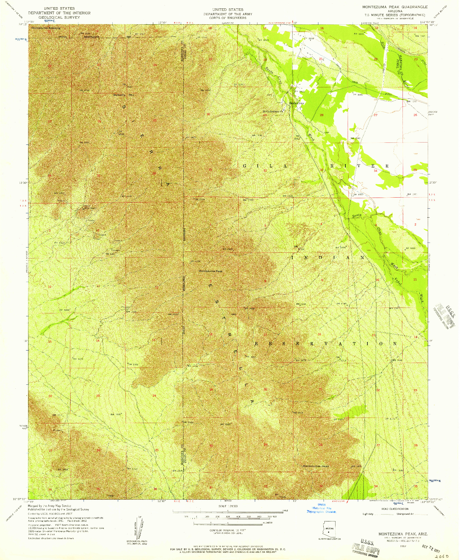 USGS 1:24000-SCALE QUADRANGLE FOR MONTEZUMA PEAK, AZ 1952