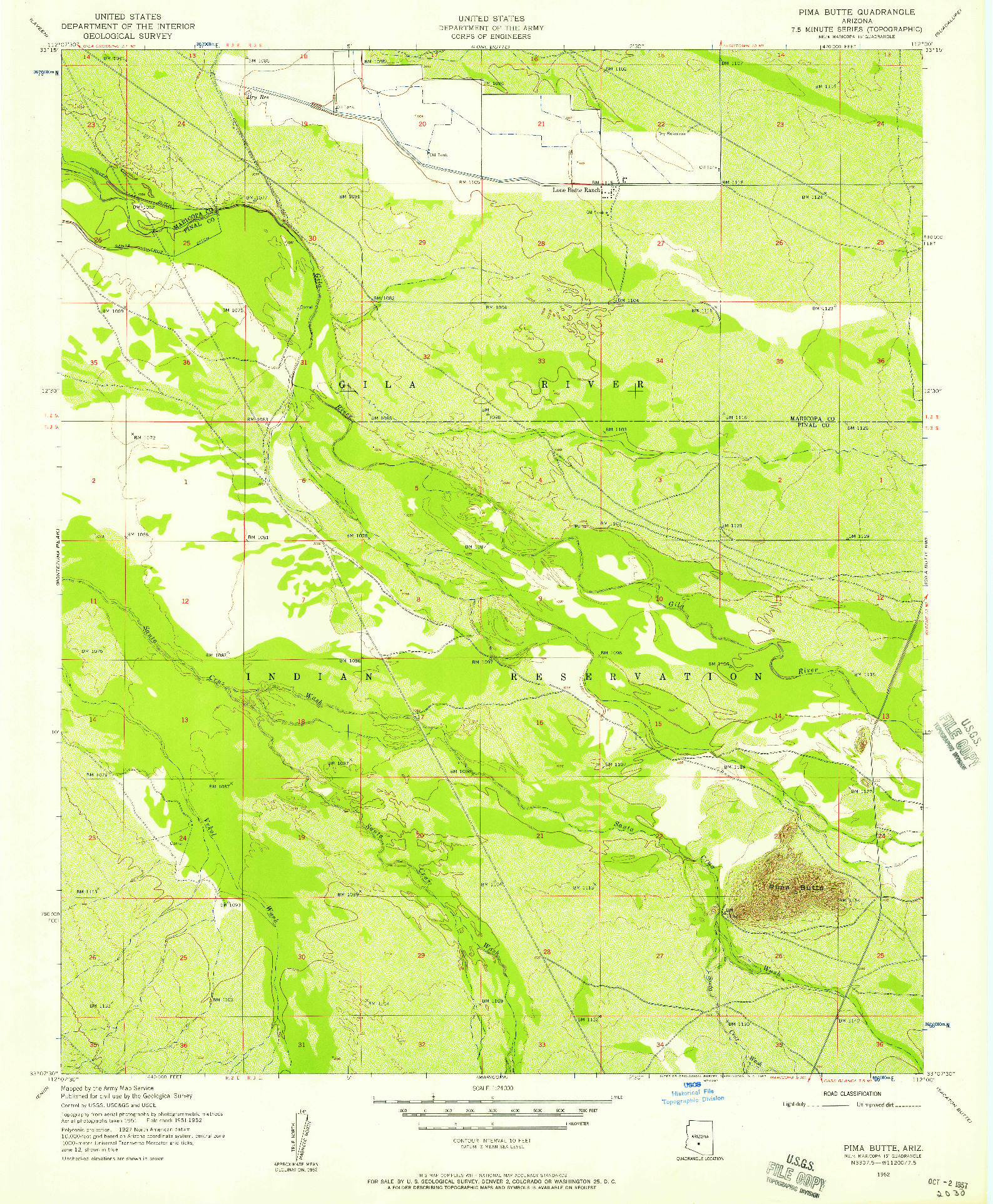 USGS 1:24000-SCALE QUADRANGLE FOR PIMA BUTTE, AZ 1952