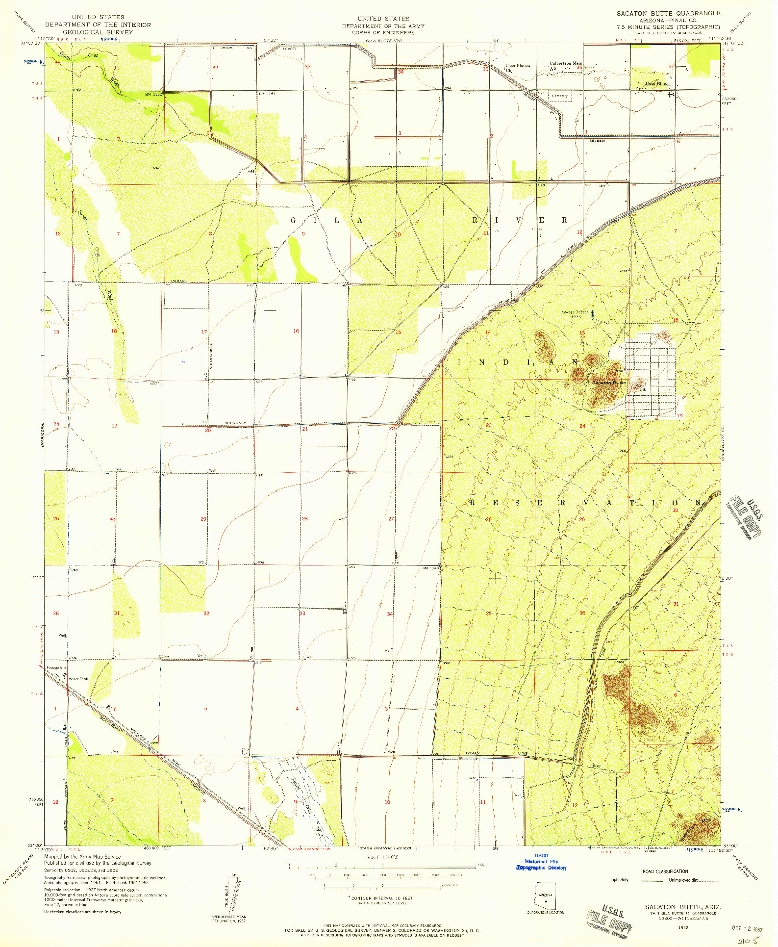 USGS 1:24000-SCALE QUADRANGLE FOR SACATON BUTTE, AZ 1952