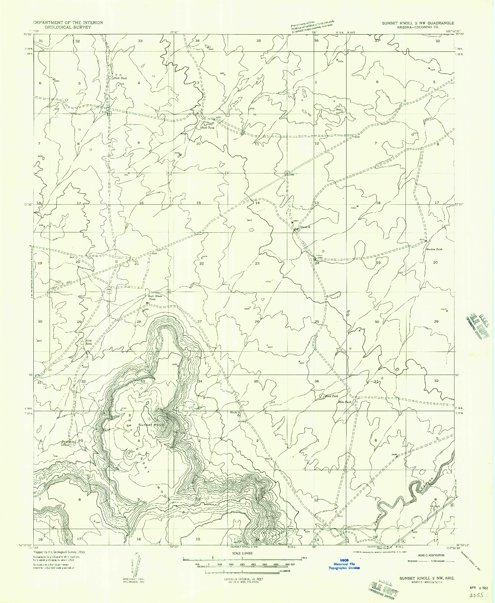 USGS 1:24000-SCALE QUADRANGLE FOR SUNSET KNOLL 2 NW, AZ 1955