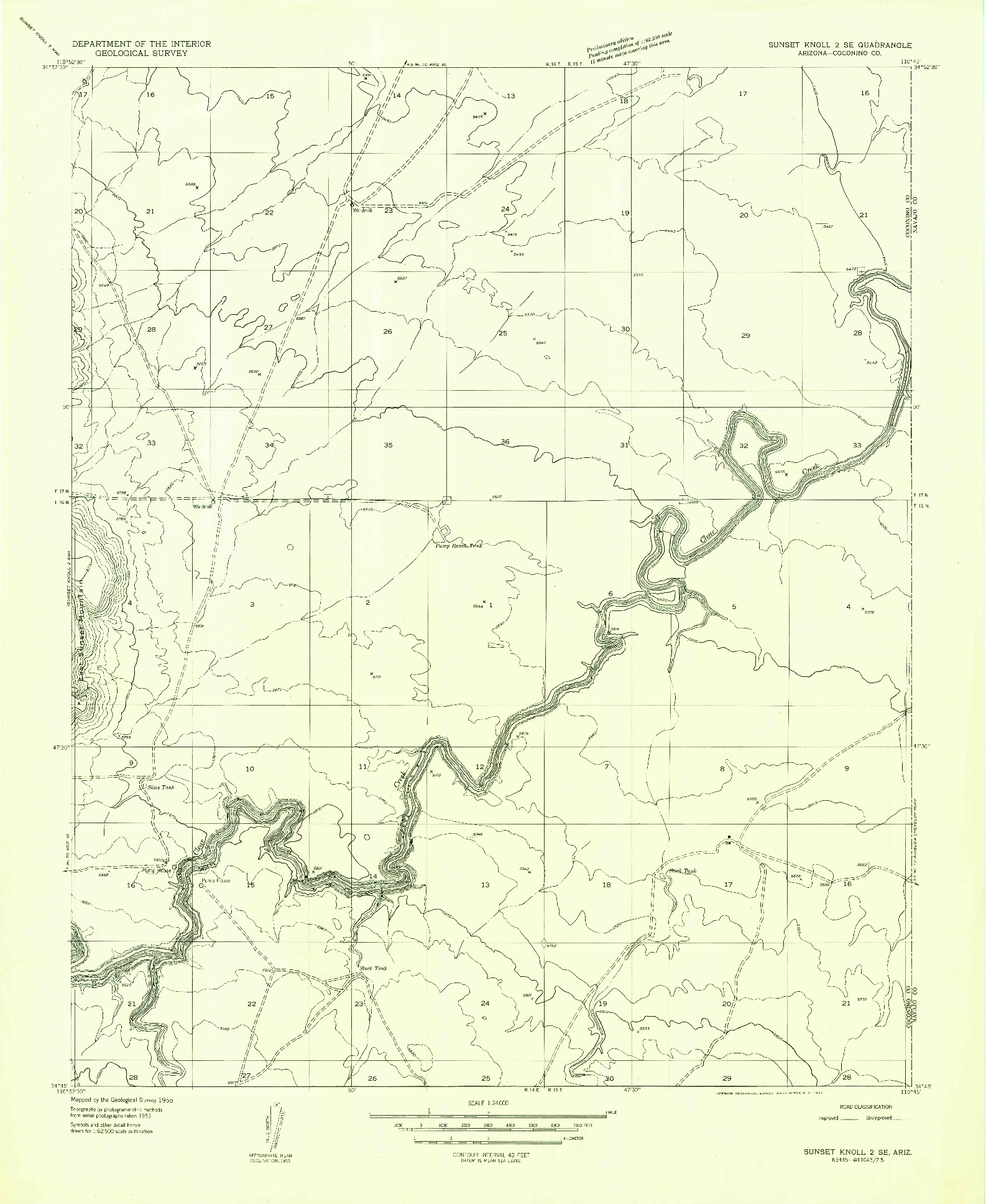 USGS 1:24000-SCALE QUADRANGLE FOR SUNSET KNOLL 2 SE, AZ 1955