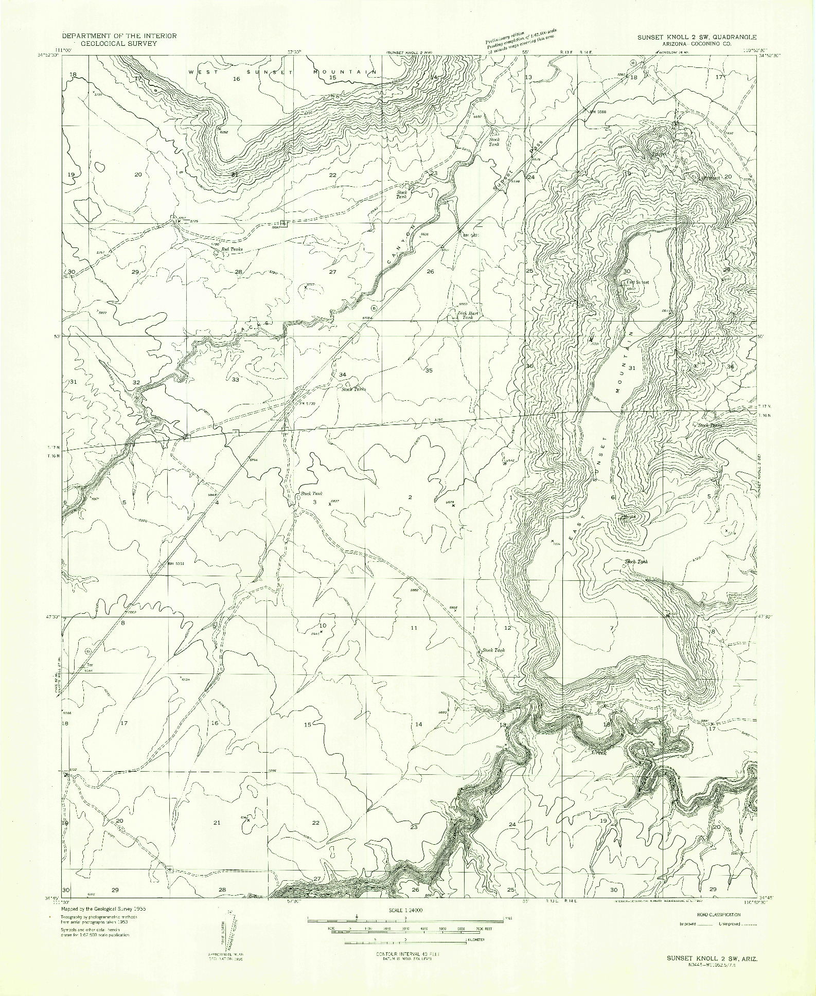 USGS 1:24000-SCALE QUADRANGLE FOR SUNSET KNOLL 2 SW, AZ 1955