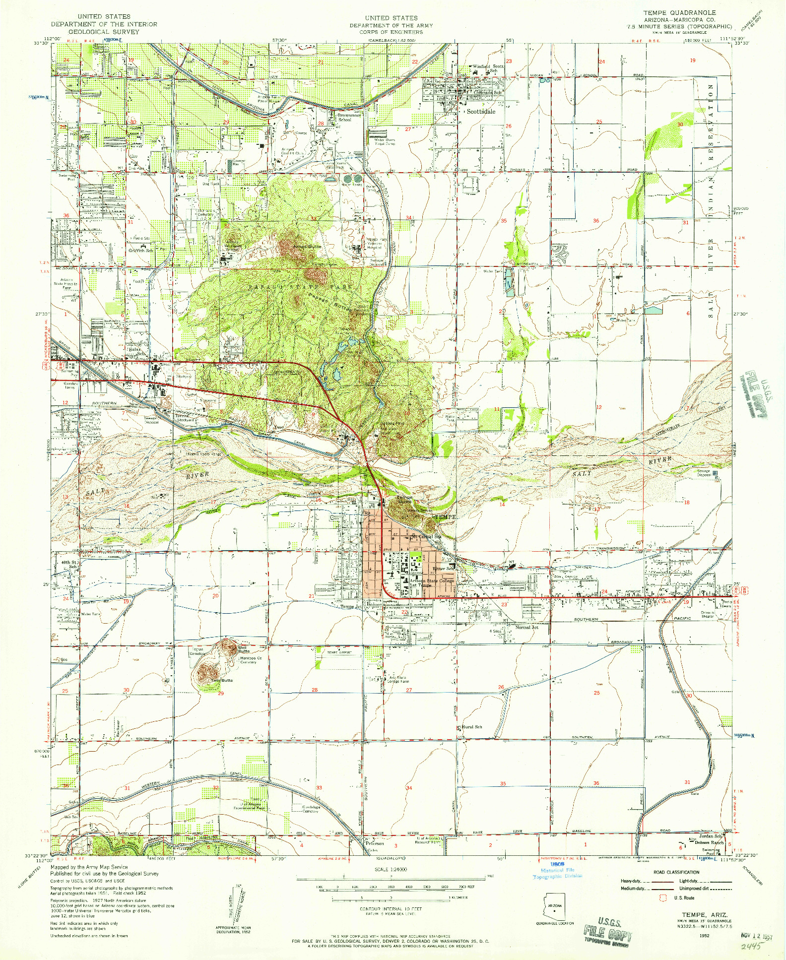 USGS 1:24000-SCALE QUADRANGLE FOR TEMPE, AZ 1952