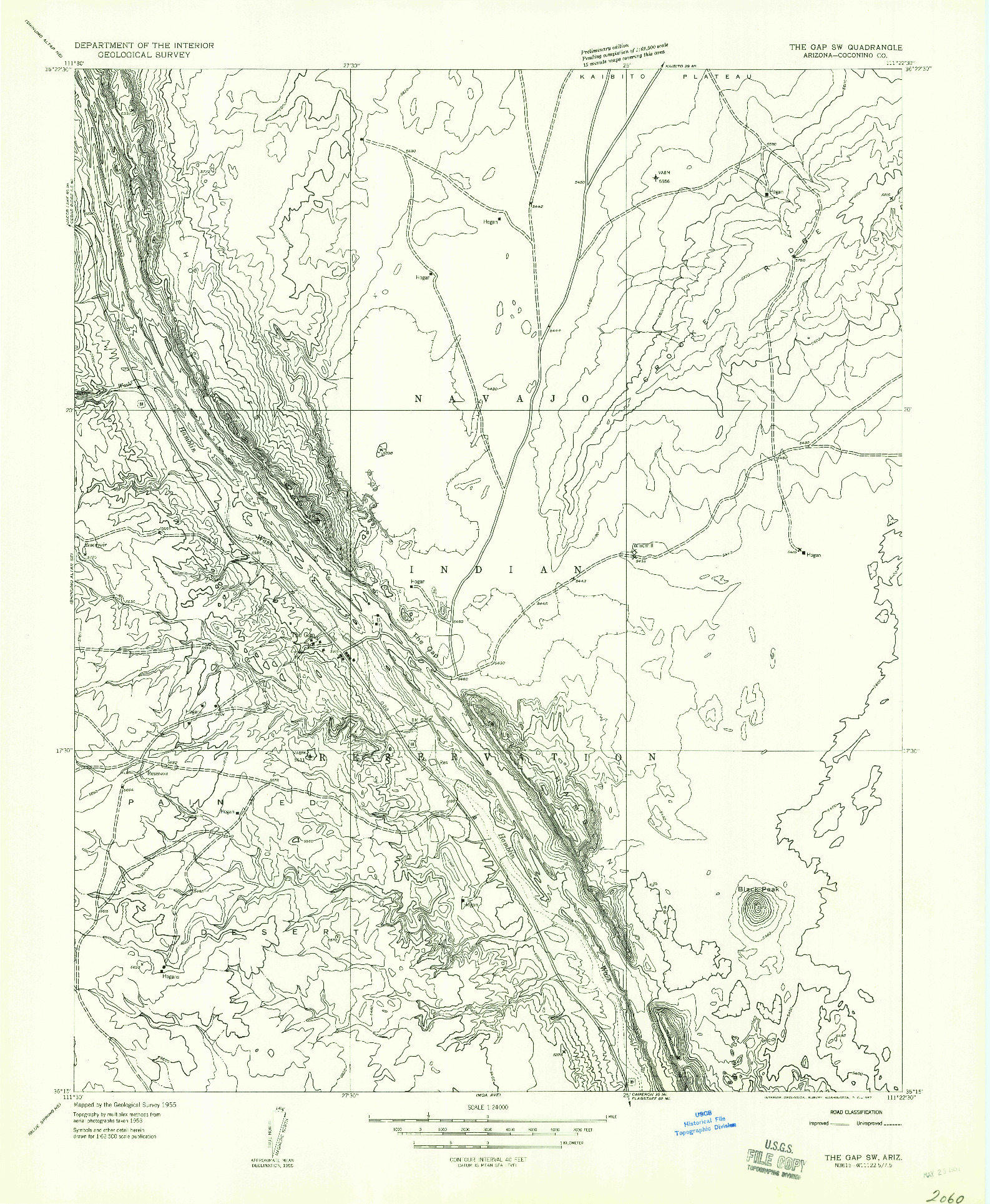 USGS 1:24000-SCALE QUADRANGLE FOR THE GAP SW, AZ 1957