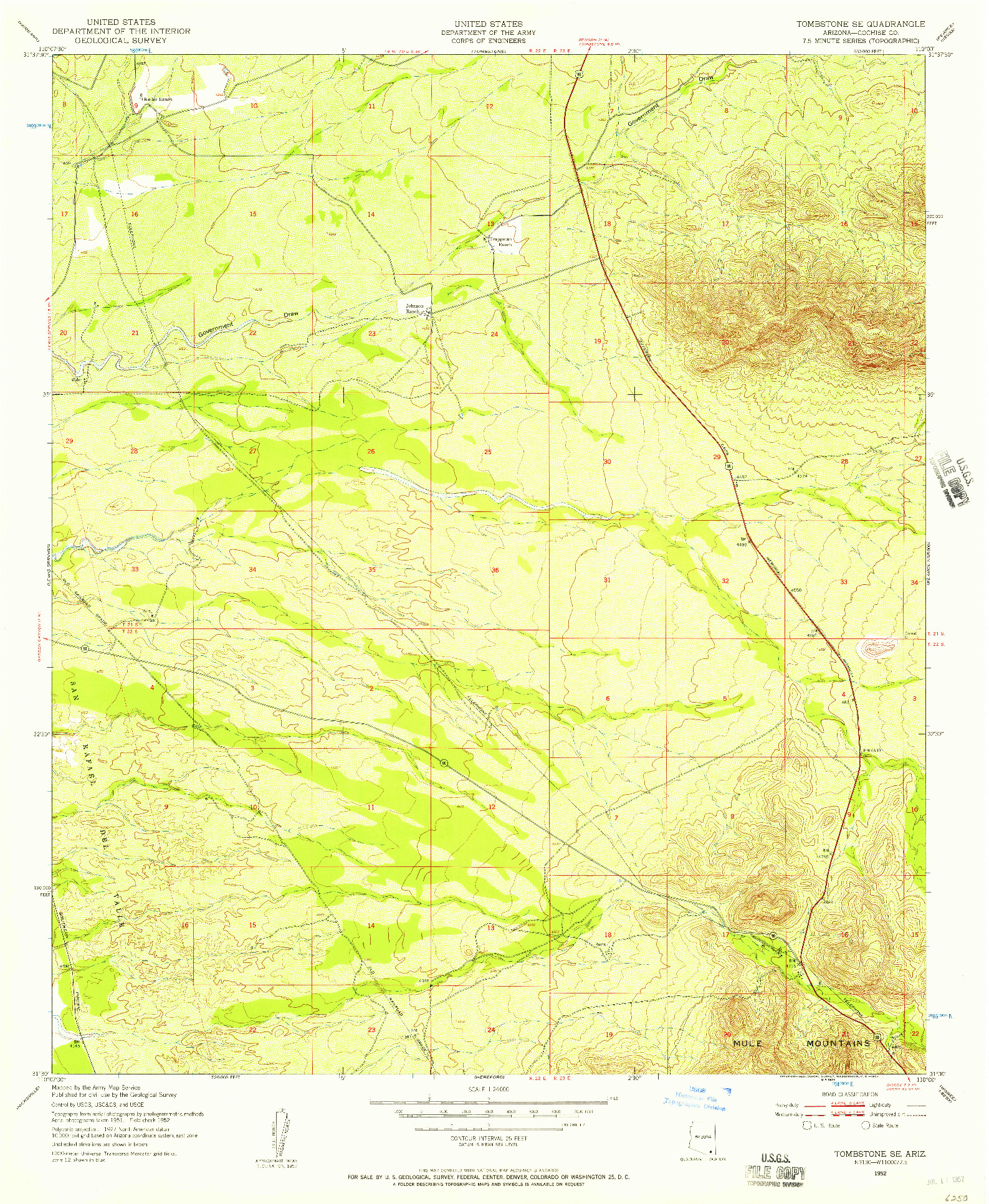 USGS 1:24000-SCALE QUADRANGLE FOR TOMBSTONE SE, AZ 1952