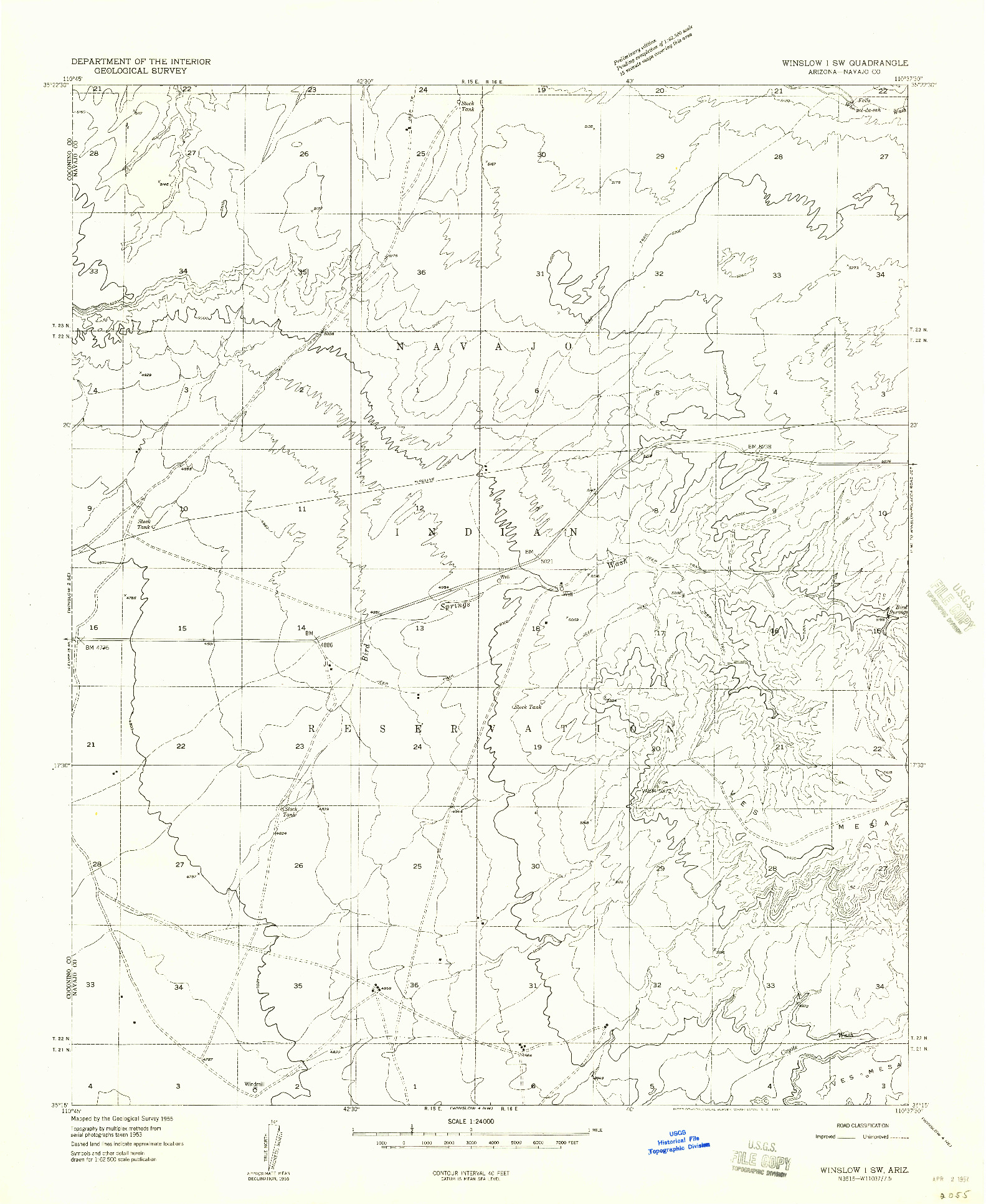 USGS 1:24000-SCALE QUADRANGLE FOR WINSLOW 1 SW, AZ 1957