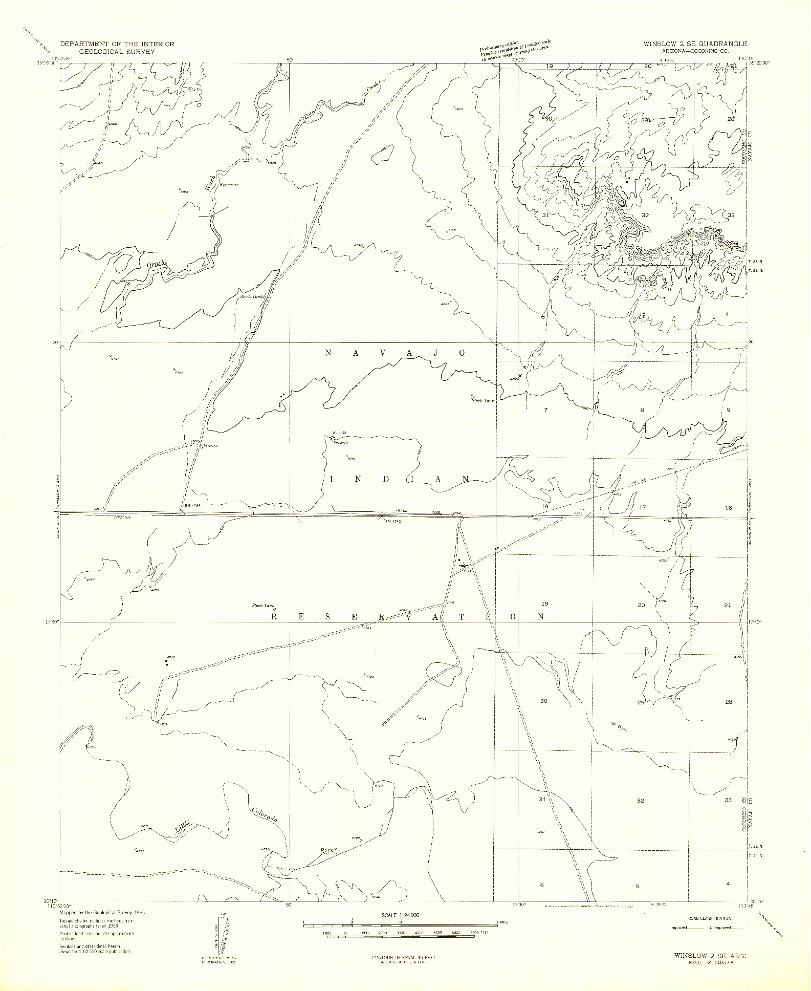USGS 1:24000-SCALE QUADRANGLE FOR WINSLOW 2 SE, AZ 1957