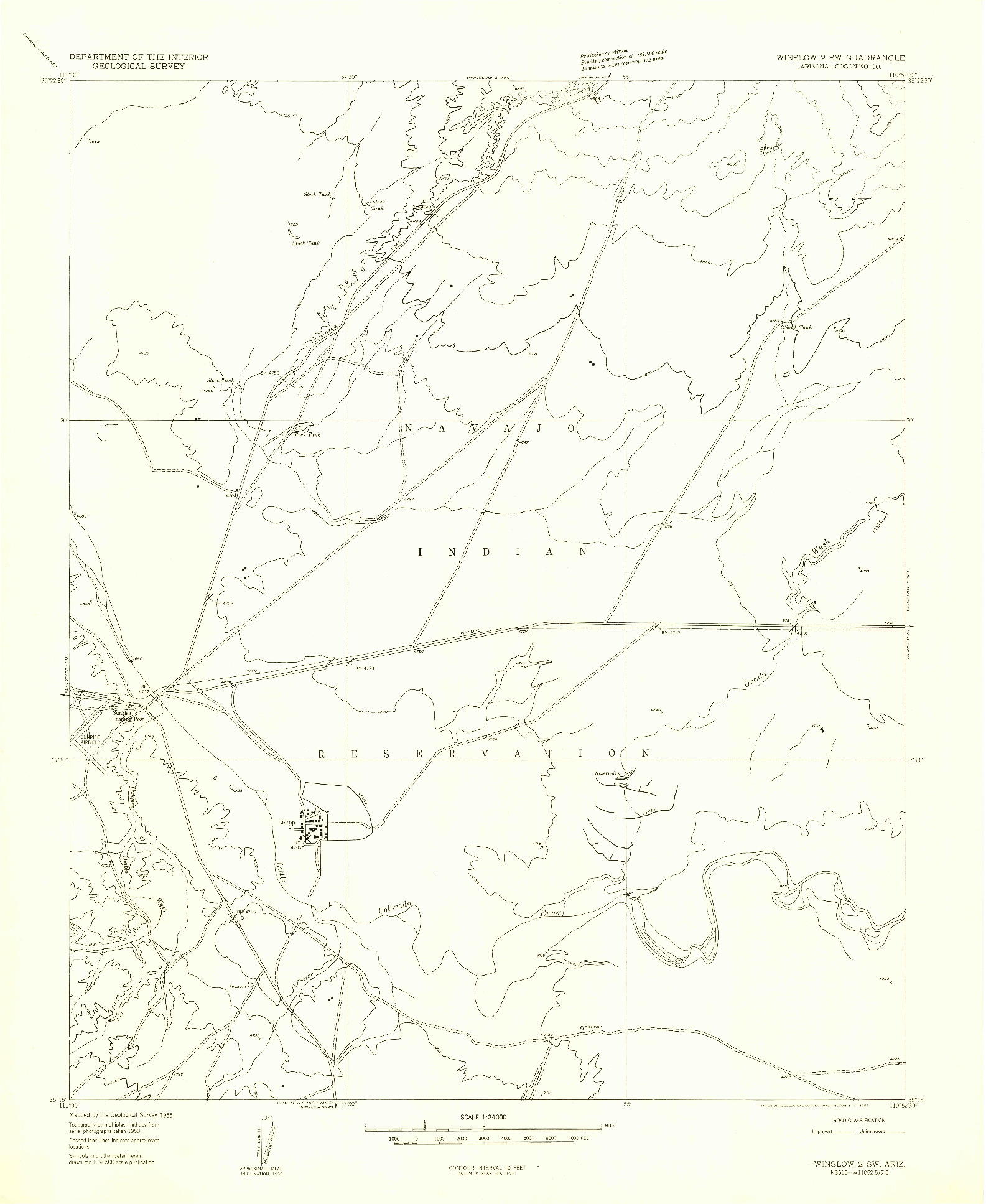 USGS 1:24000-SCALE QUADRANGLE FOR WINSLOW 2 SW, AZ 1955