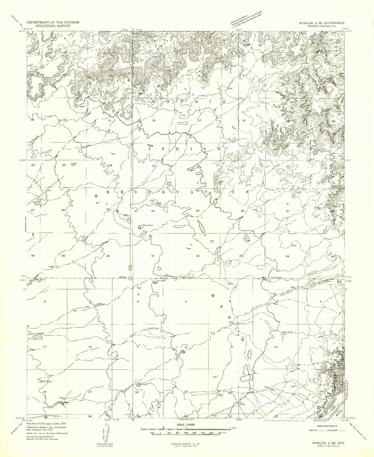 USGS 1:24000-SCALE QUADRANGLE FOR WINSLOW 4 NE, AZ 1954