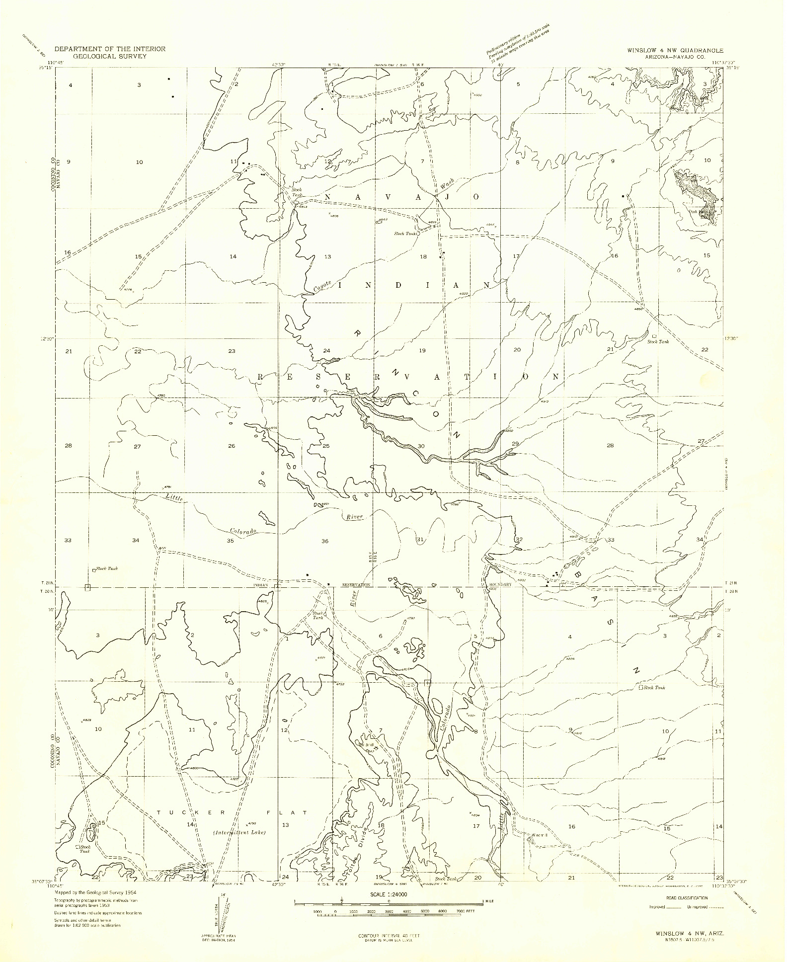 USGS 1:24000-SCALE QUADRANGLE FOR WINSLOW 4 NW, AZ 1954