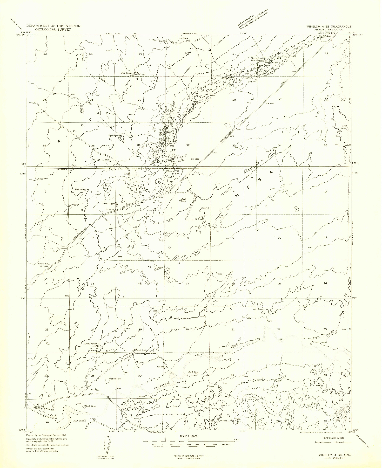 USGS 1:24000-SCALE QUADRANGLE FOR WINSLOW 4 SE, AZ 1954