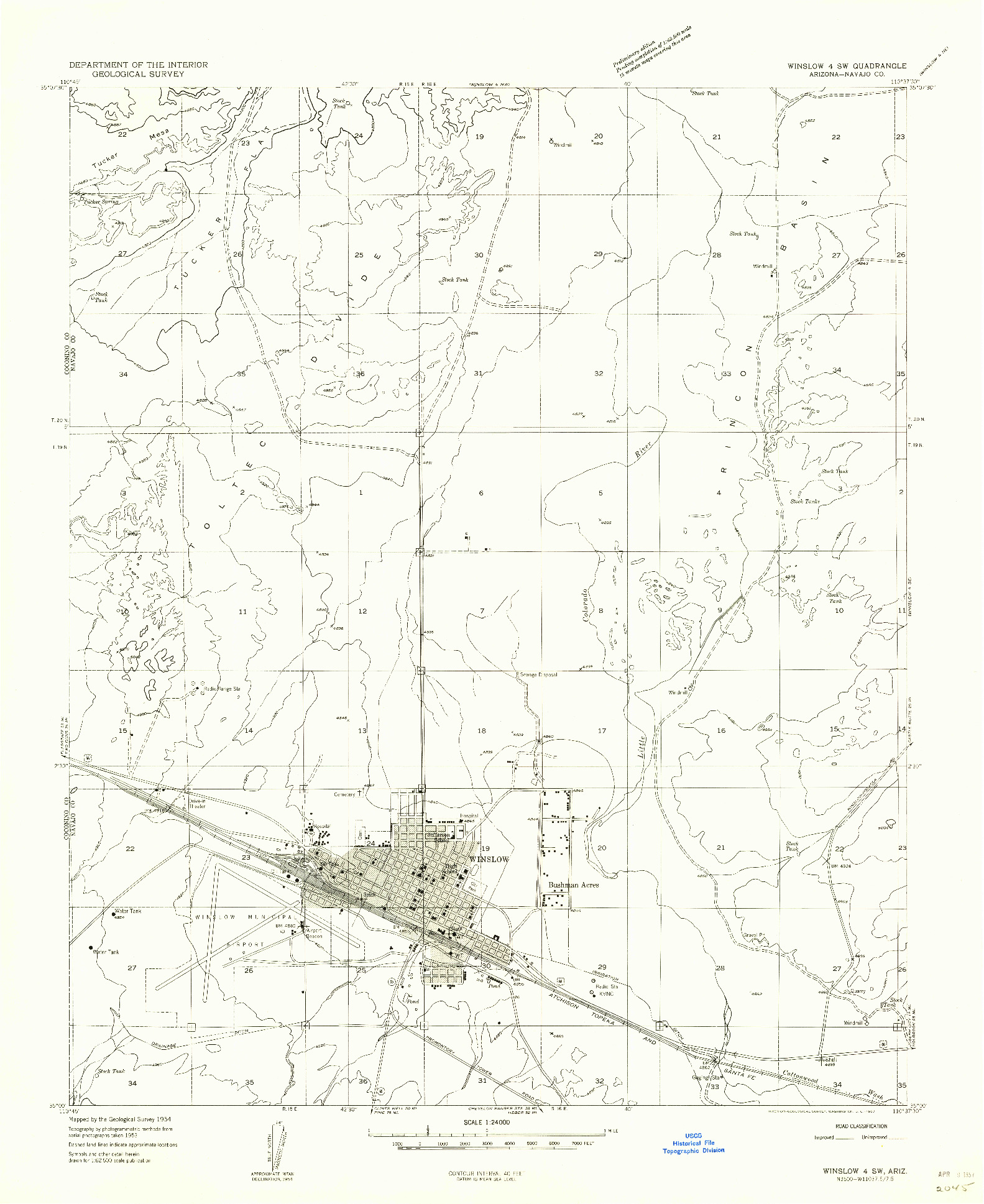 USGS 1:24000-SCALE QUADRANGLE FOR WINSLOW 4 SW, AZ 1954