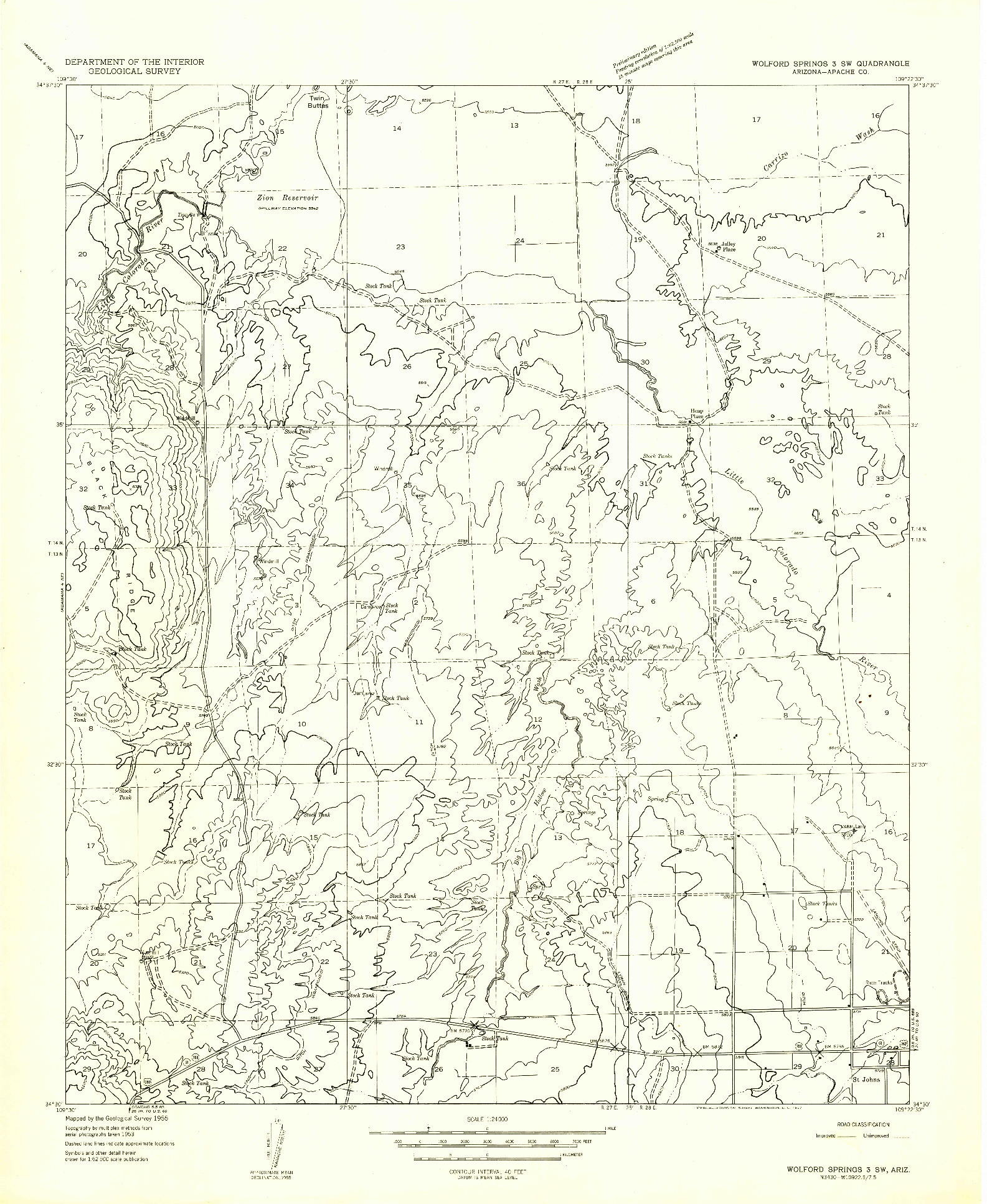 USGS 1:24000-SCALE QUADRANGLE FOR WOLFORD SPRINGS 3 SW, AZ 1955