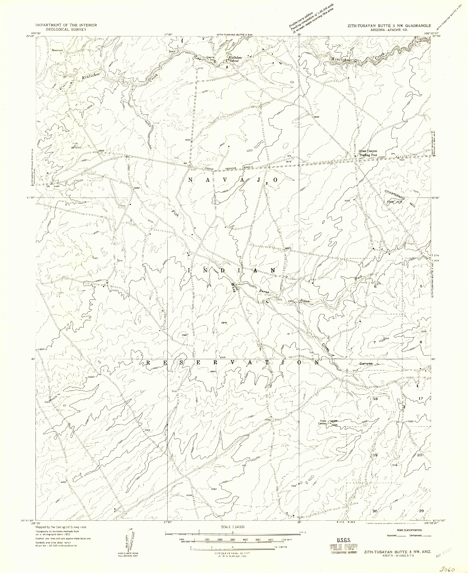 USGS 1:24000-SCALE QUADRANGLE FOR ZITH-TUSAYAN BUTTE 3 NW, AZ 1955