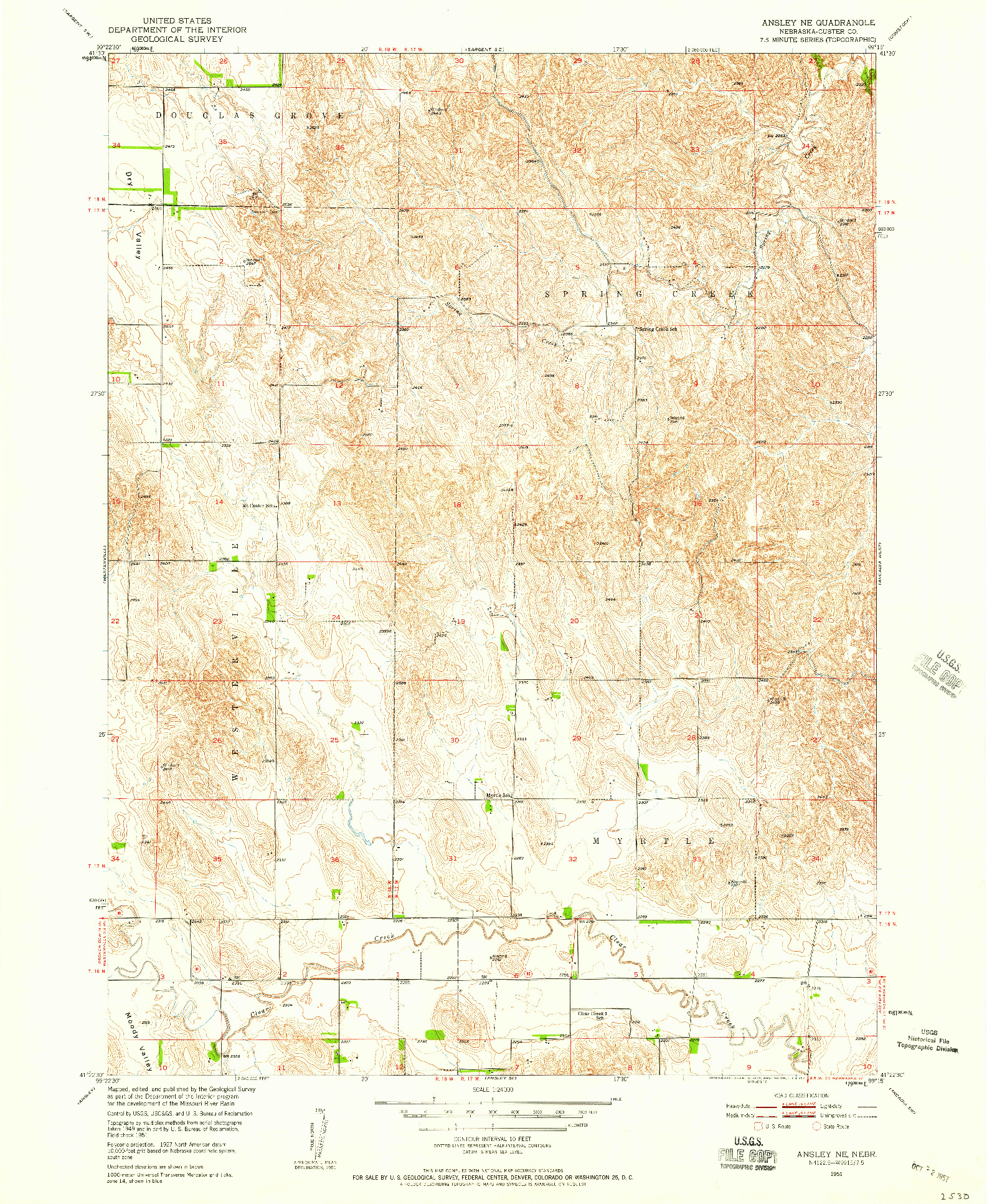 USGS 1:24000-SCALE QUADRANGLE FOR ANSLEY NE, NE 1951