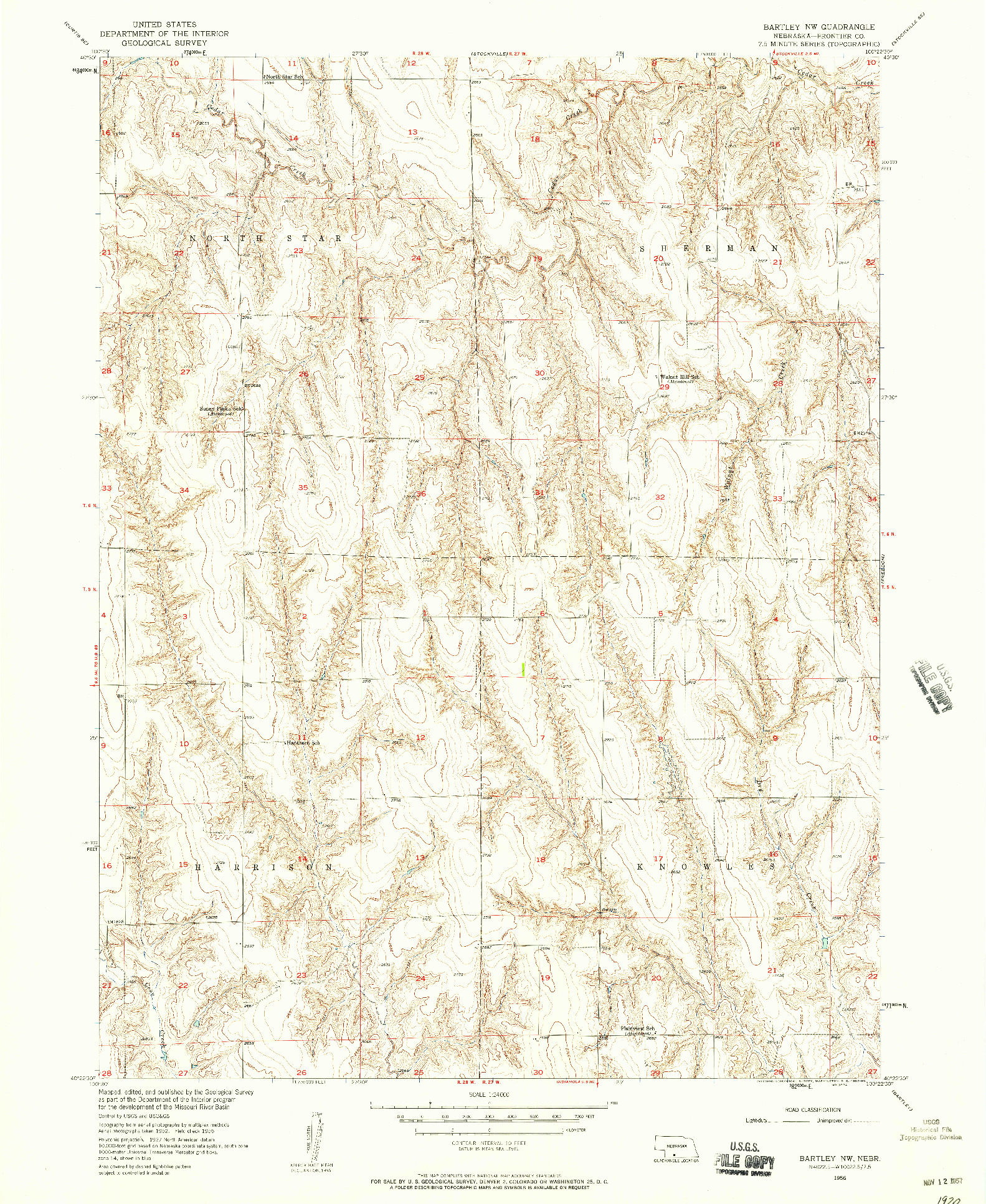 USGS 1:24000-SCALE QUADRANGLE FOR BARTLEY NW, NE 1956