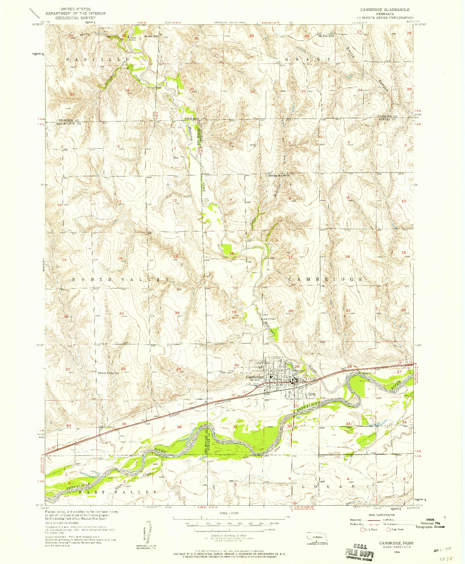 USGS 1:24000-SCALE QUADRANGLE FOR CAMBRIDGE, NE 1956