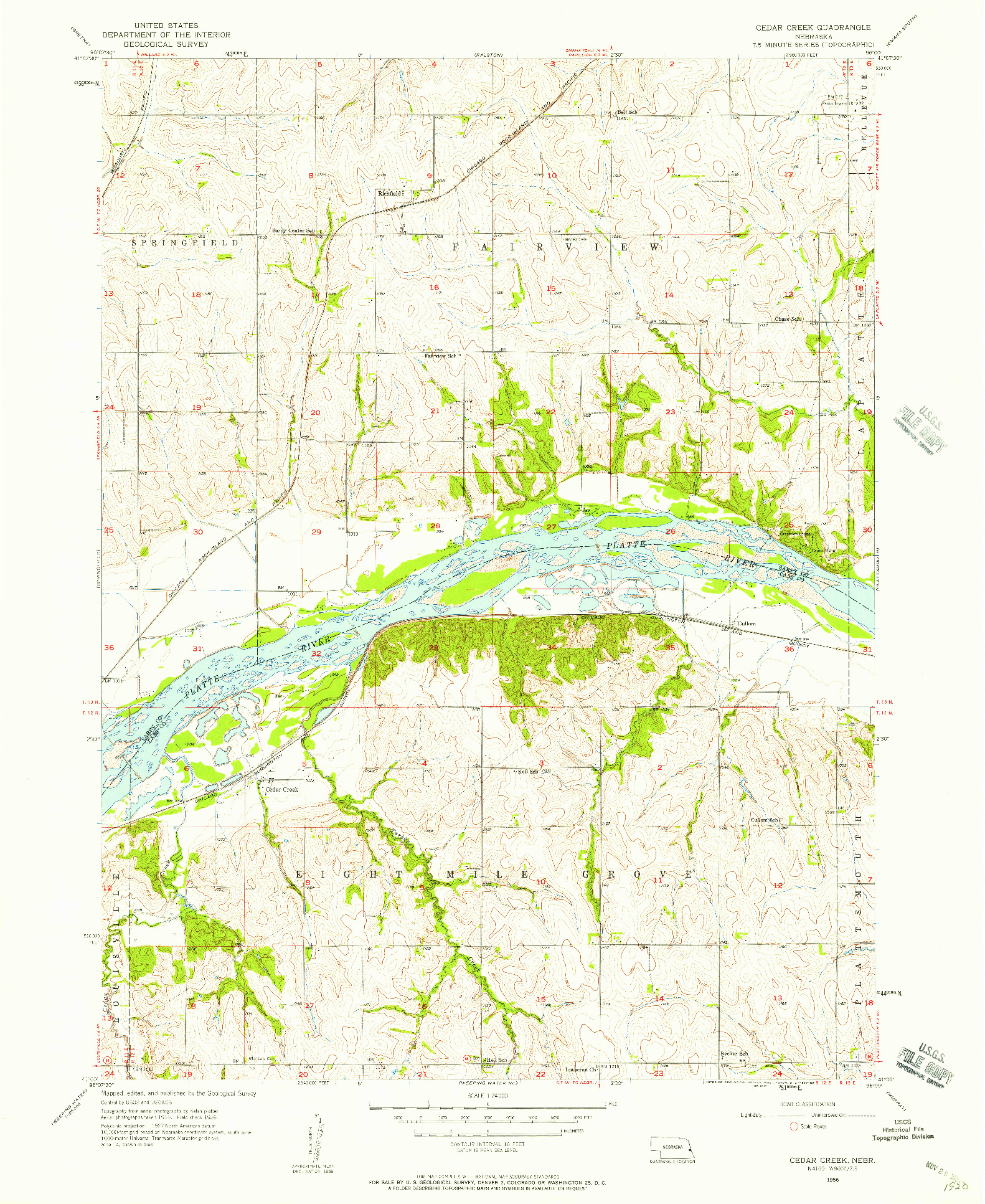 USGS 1:24000-SCALE QUADRANGLE FOR CEDAR CREEK, NE 1956