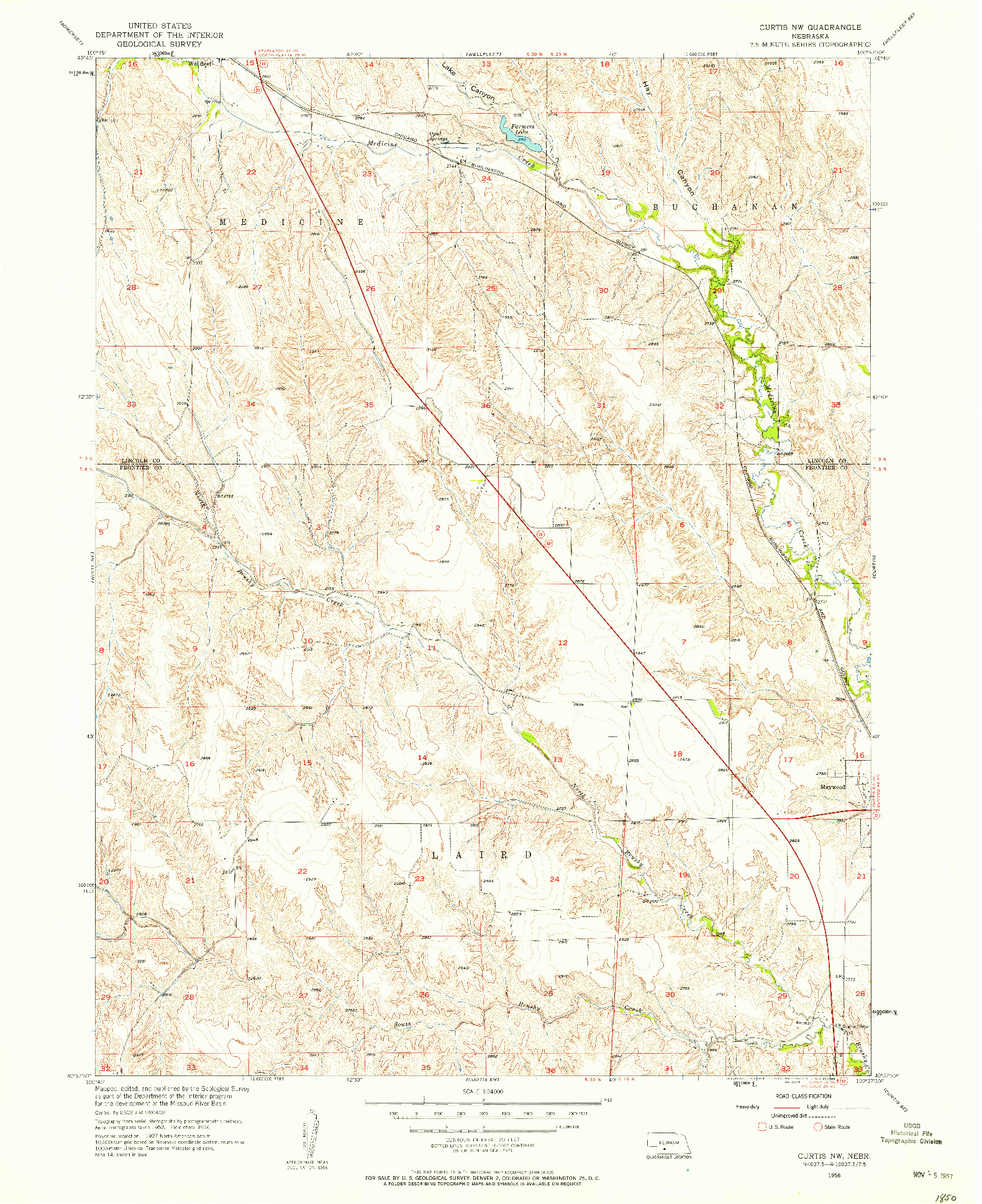 USGS 1:24000-SCALE QUADRANGLE FOR CURTIS NW, NE 1956