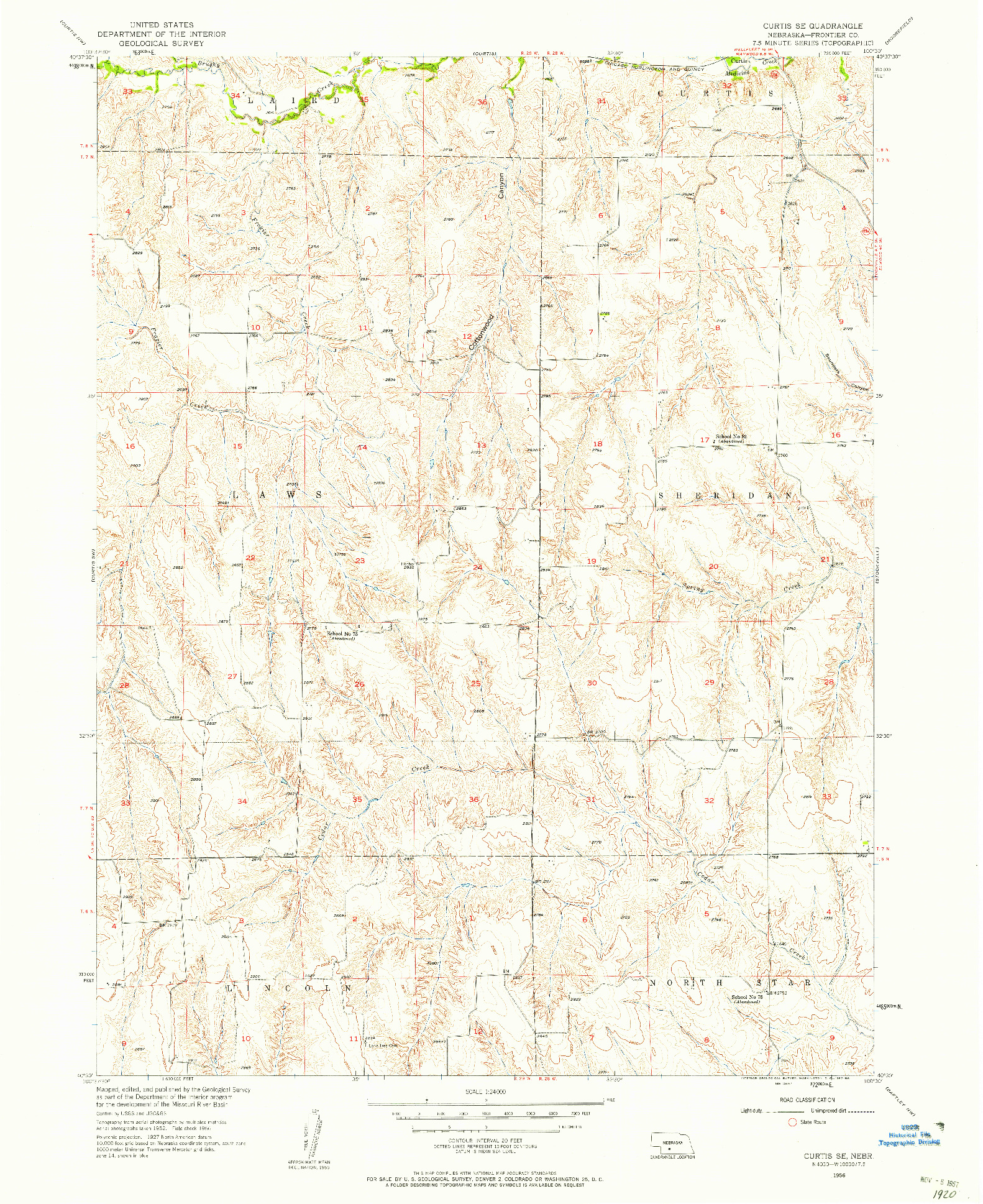 USGS 1:24000-SCALE QUADRANGLE FOR CURTIS SE, NE 1956