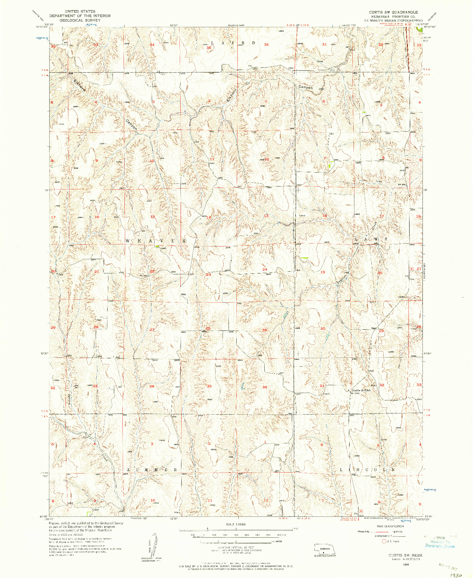 USGS 1:24000-SCALE QUADRANGLE FOR CURTIS SW, NE 1956