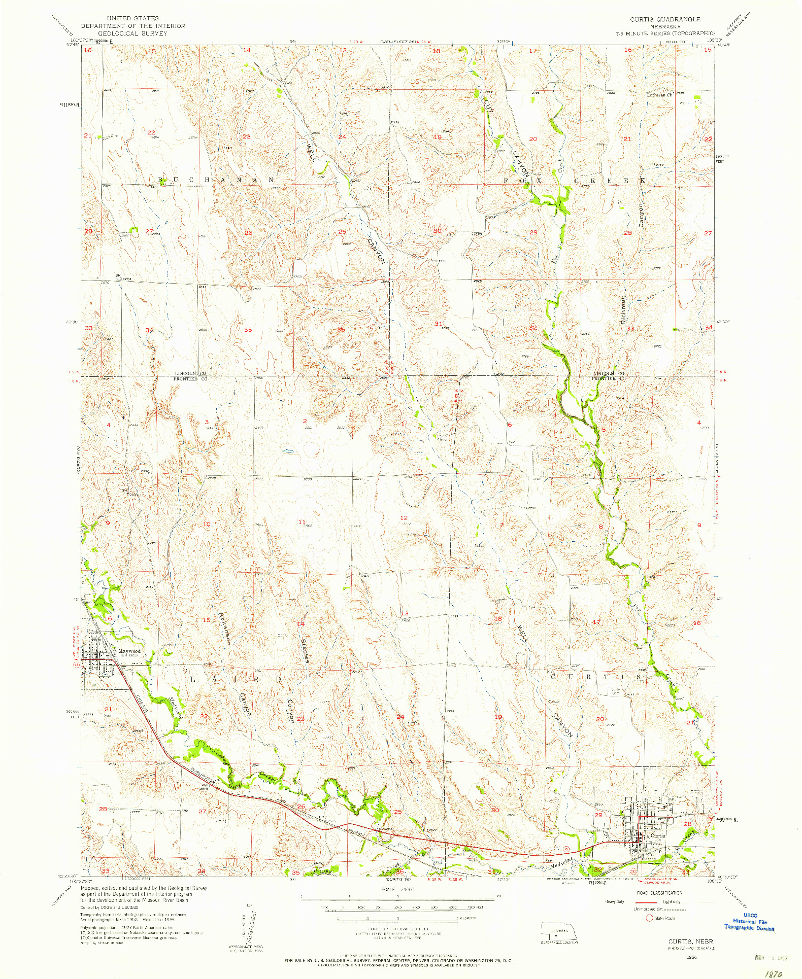 USGS 1:24000-SCALE QUADRANGLE FOR CURTIS, NE 1956