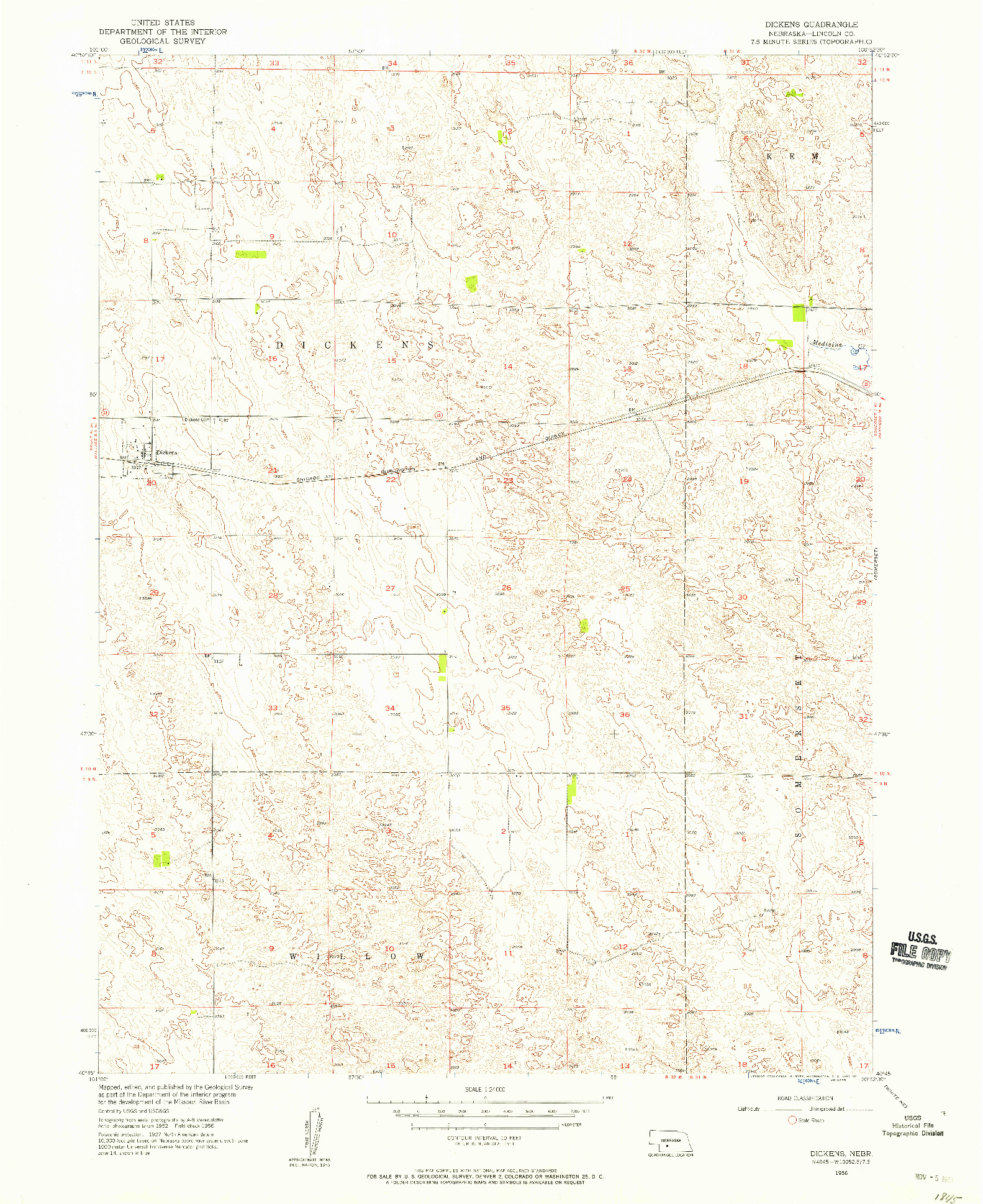 USGS 1:24000-SCALE QUADRANGLE FOR DICKENS, NE 1956