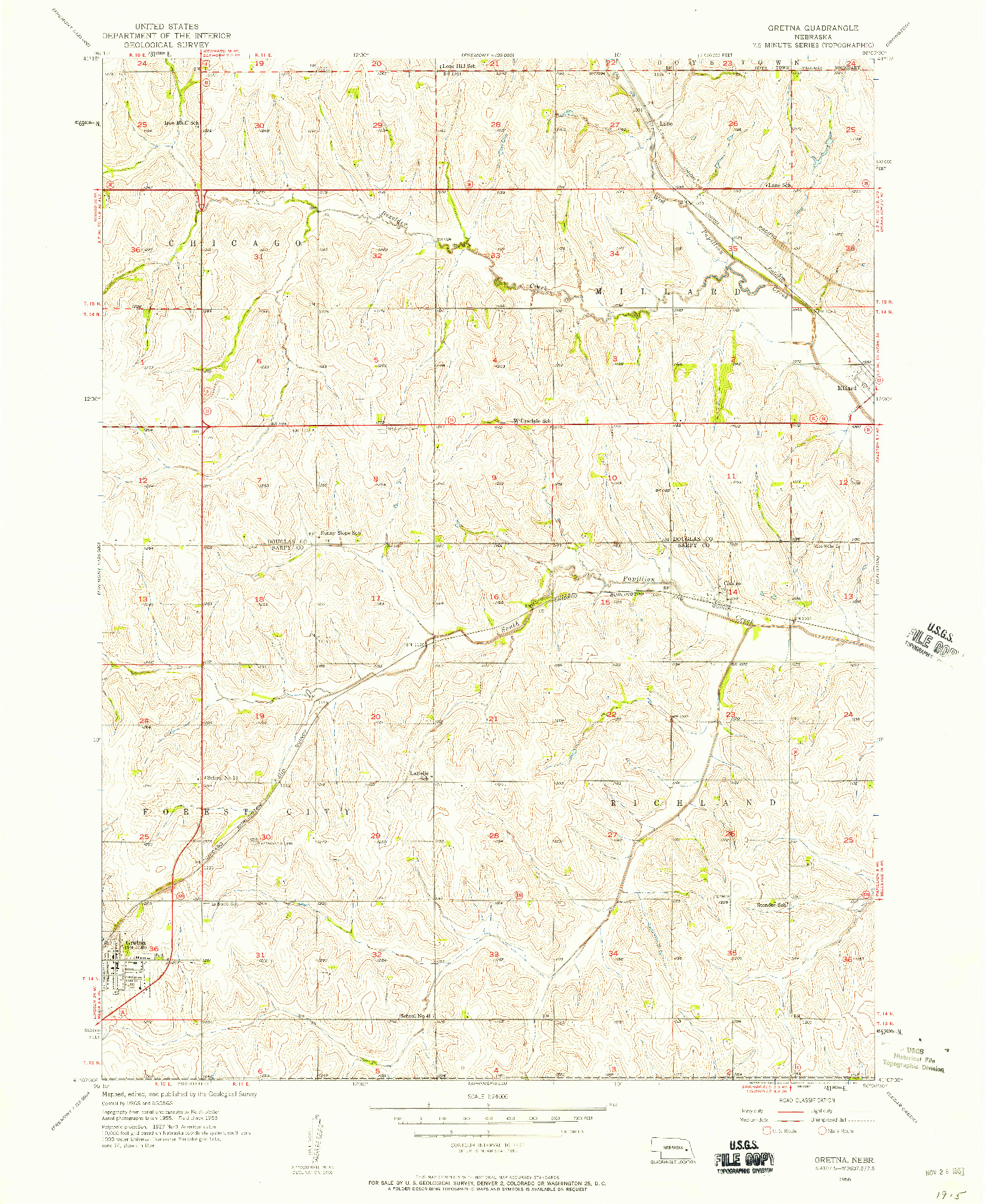 USGS 1:24000-SCALE QUADRANGLE FOR GRETNA, NE 1956