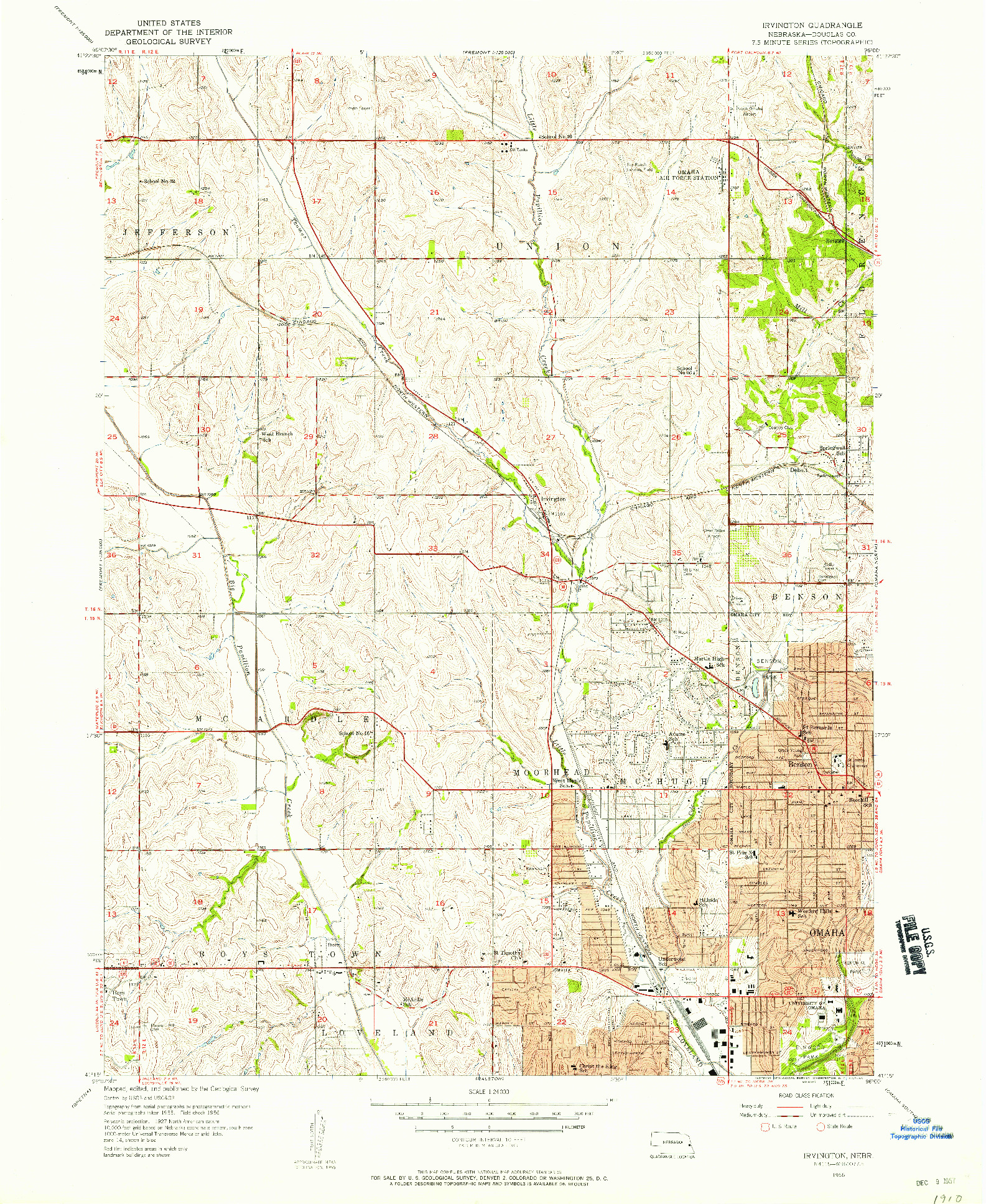 USGS 1:24000-SCALE QUADRANGLE FOR IRVINGTON, NE 1956