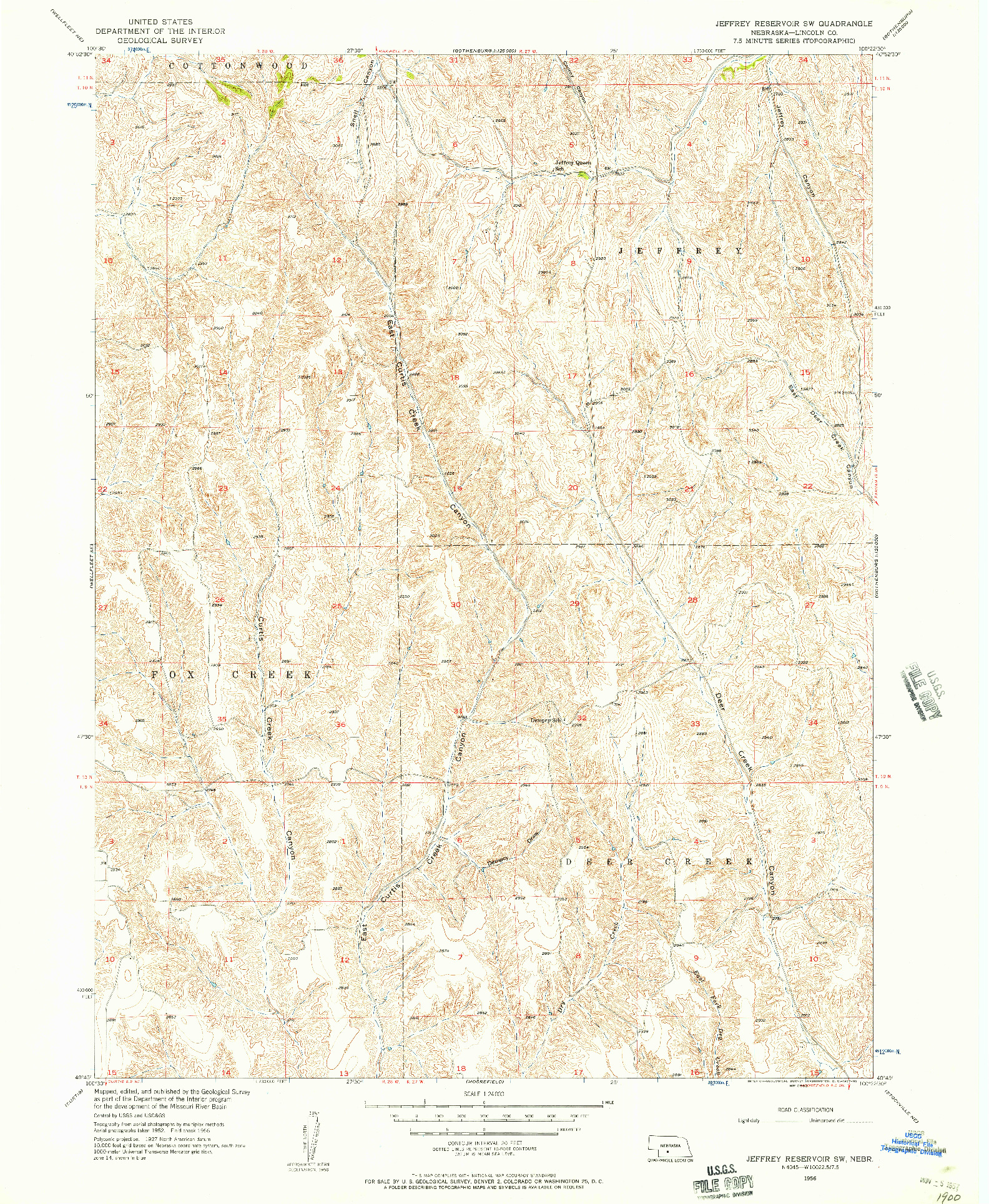 USGS 1:24000-SCALE QUADRANGLE FOR JEFFREY RESERVOIR SW, NE 1956