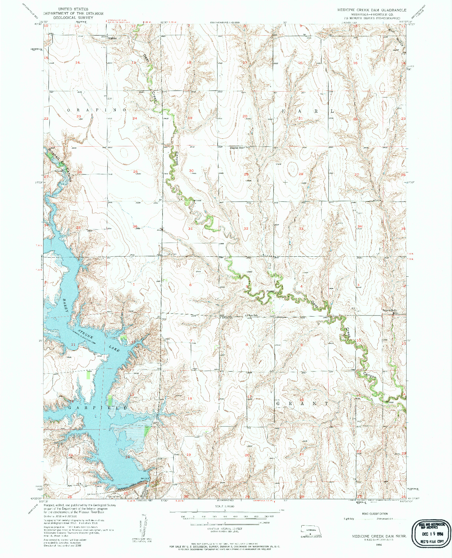 USGS 1:24000-SCALE QUADRANGLE FOR MEDICINE CREEK DAM, NE 1956