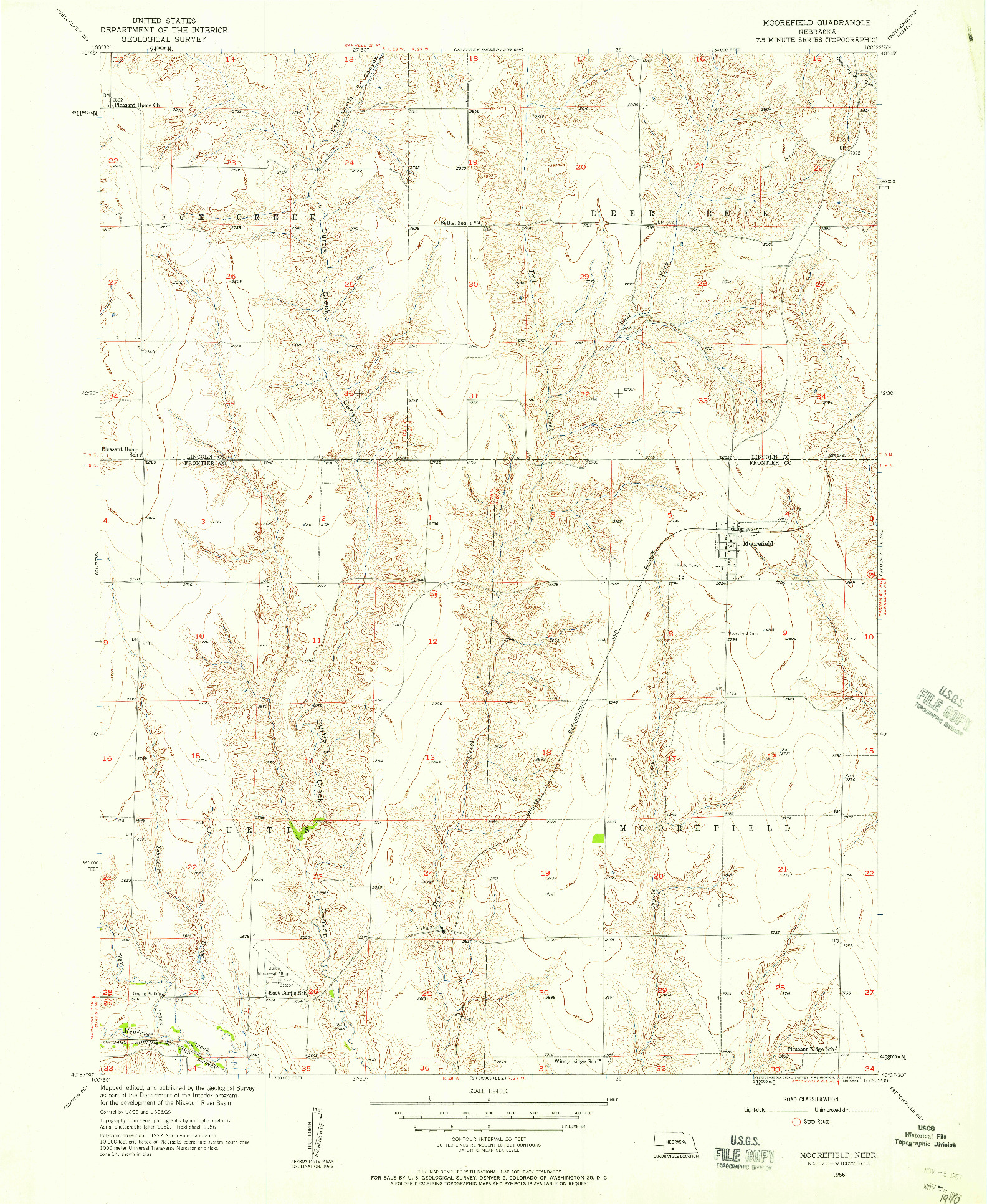 USGS 1:24000-SCALE QUADRANGLE FOR MOOREFIELD, NE 1956