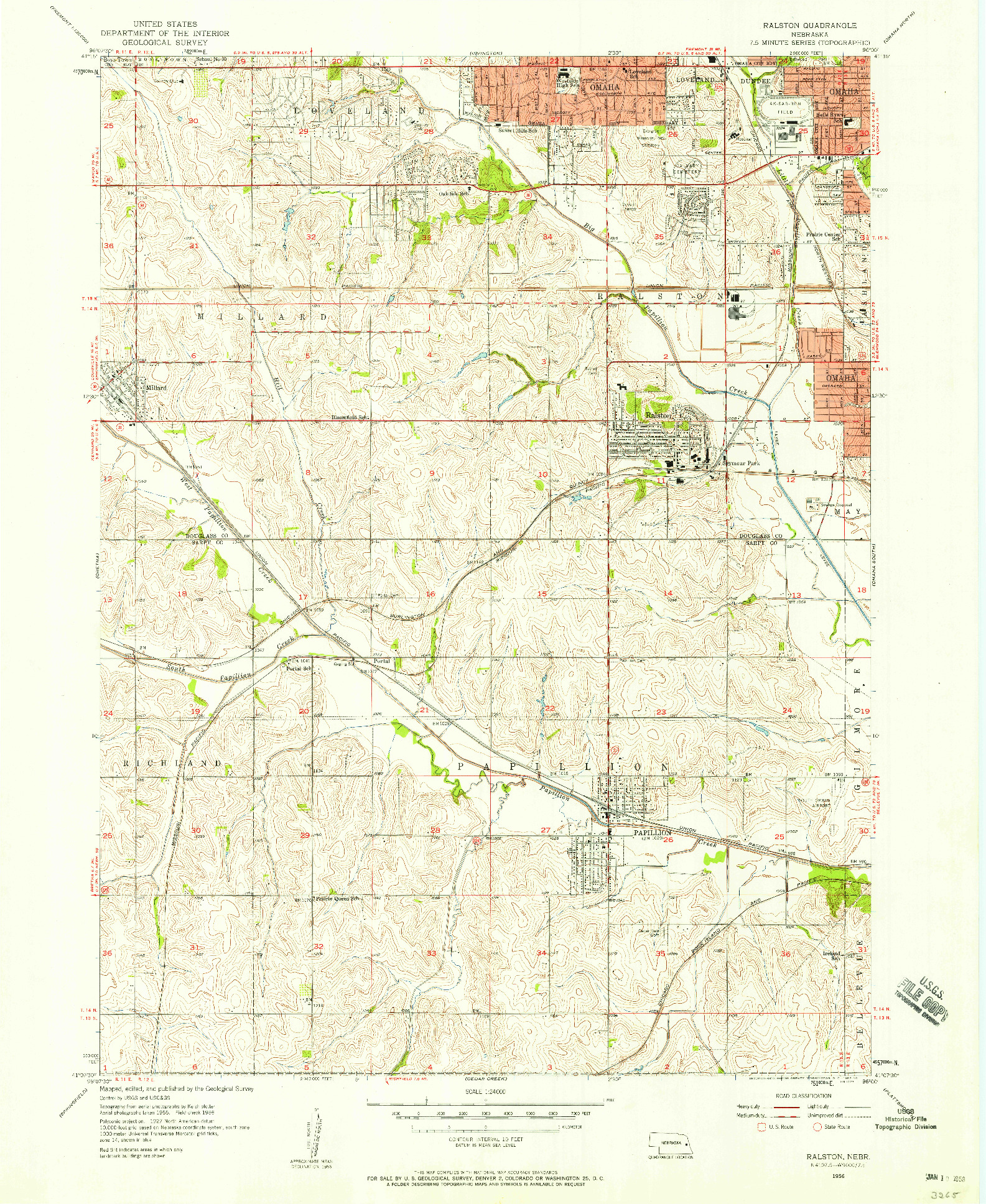 USGS 1:24000-SCALE QUADRANGLE FOR RALSTON, NE 1956
