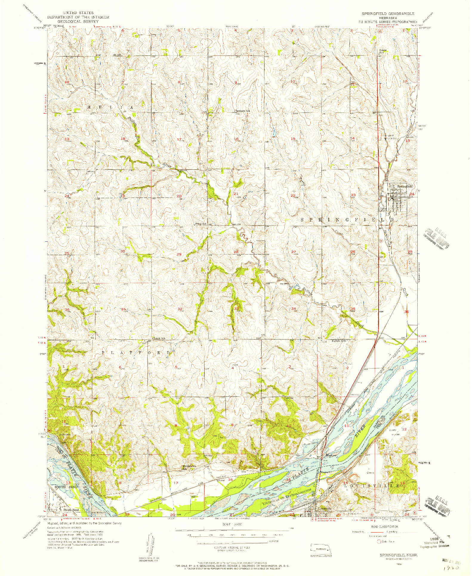 USGS 1:24000-SCALE QUADRANGLE FOR SPRINGFIELD, NE 1956