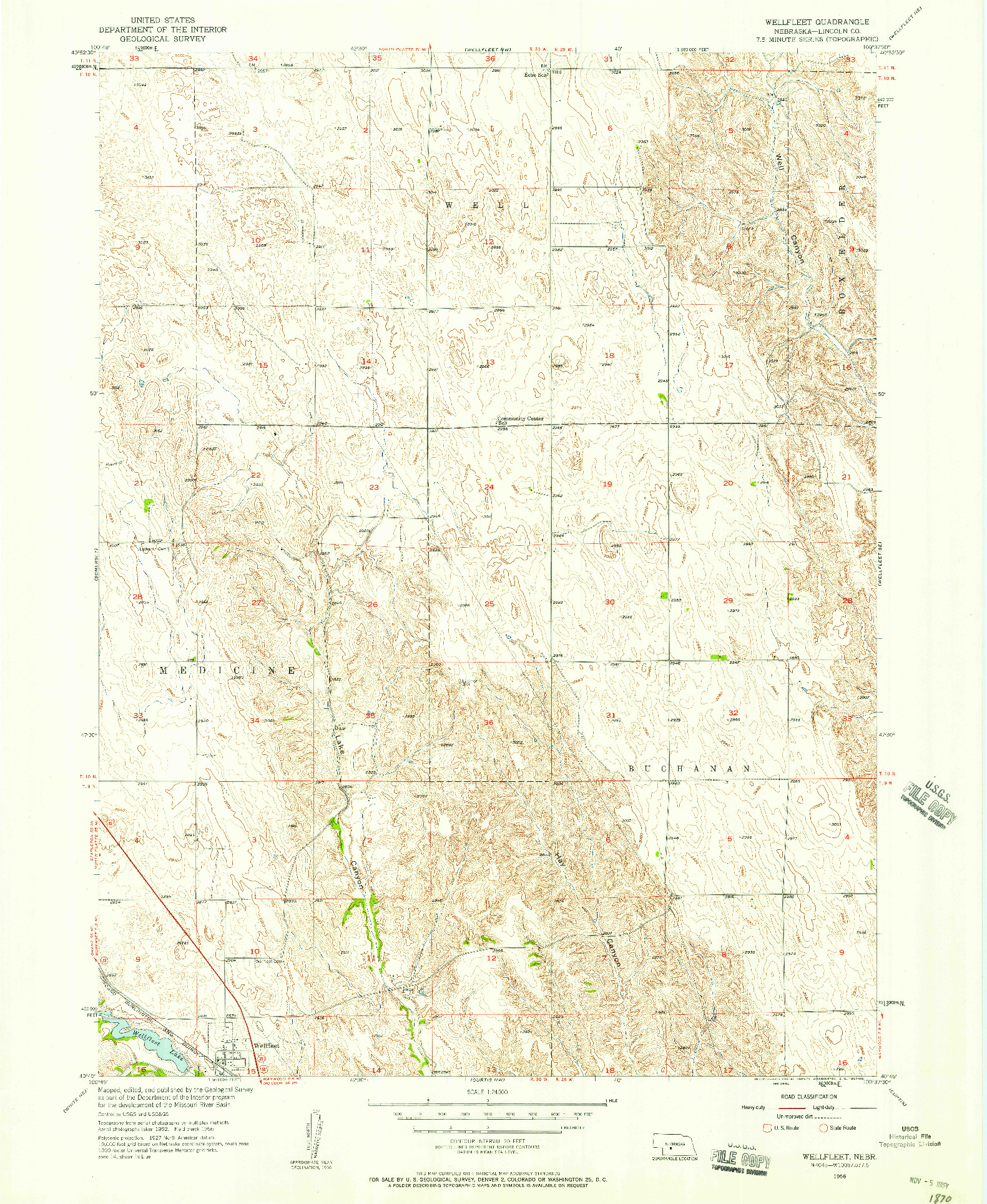 USGS 1:24000-SCALE QUADRANGLE FOR WELLFLEET, NE 1956