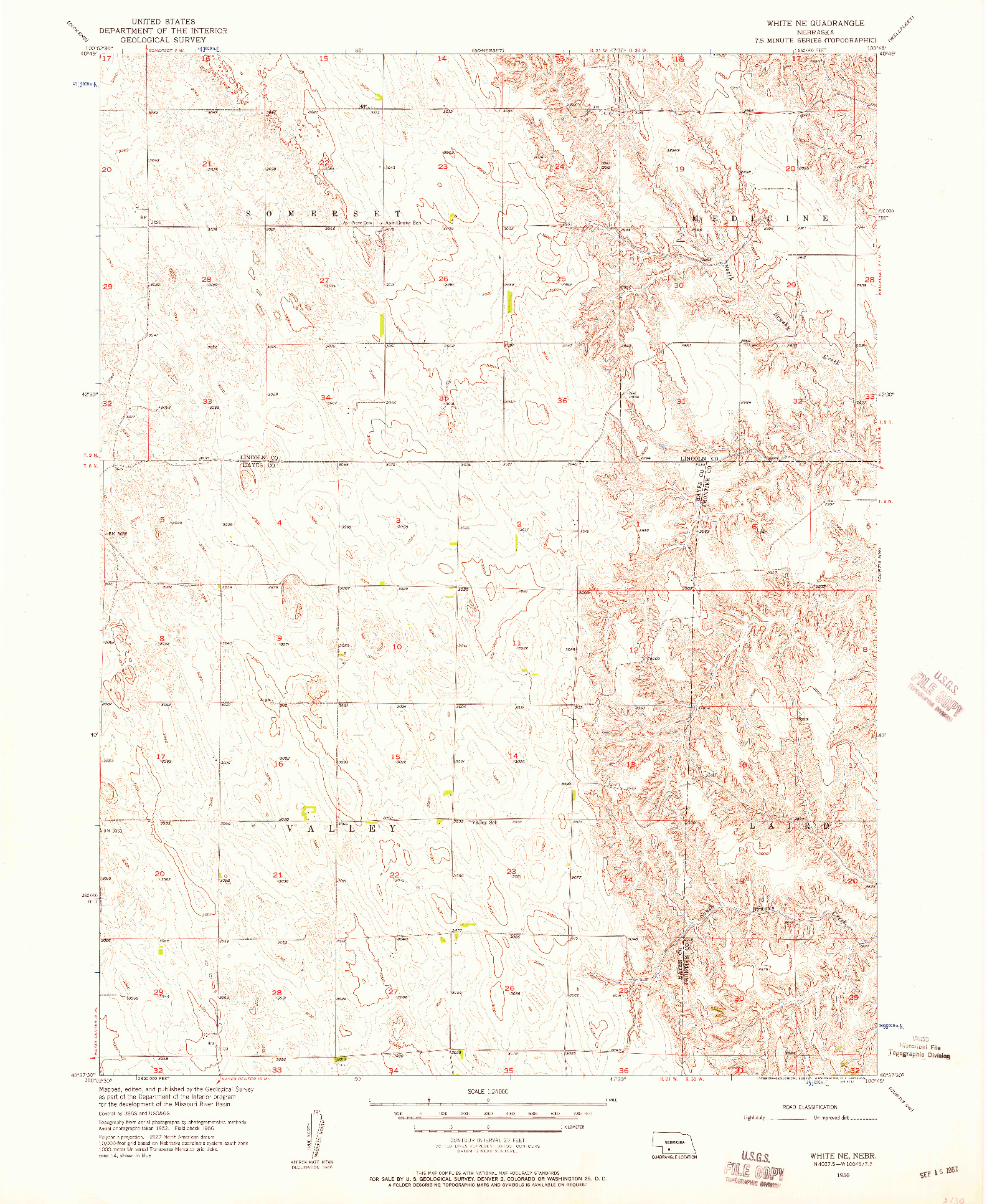 USGS 1:24000-SCALE QUADRANGLE FOR WHITE NE, NE 1956