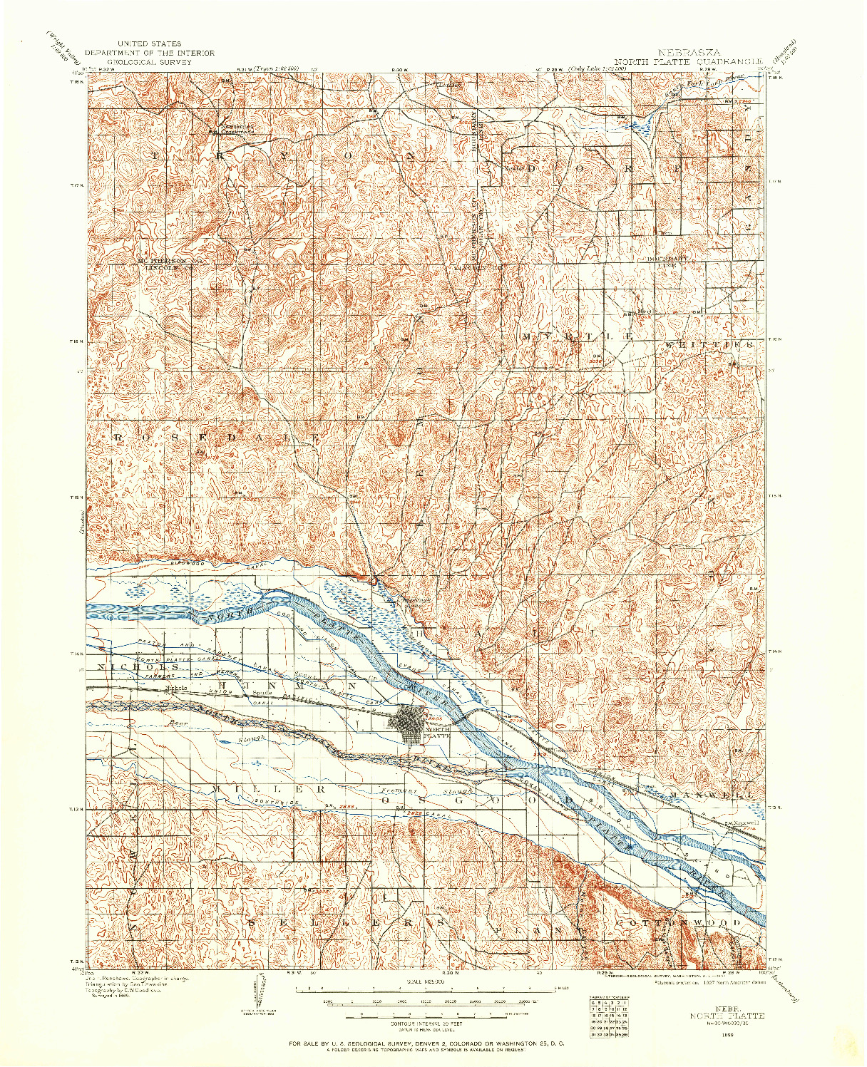 USGS 1:125000-SCALE QUADRANGLE FOR NORTH PLATTE, NE 1899