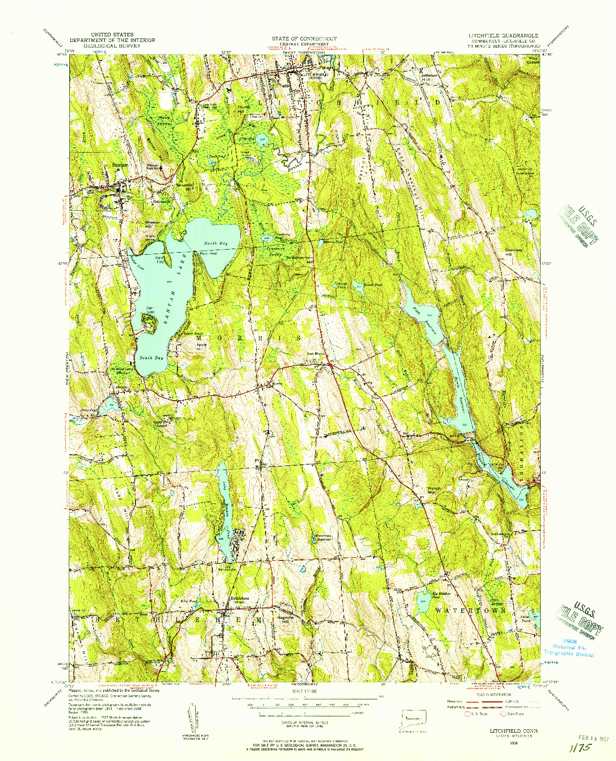 USGS 1:31680-SCALE QUADRANGLE FOR LITCHFIELD, CT 1956