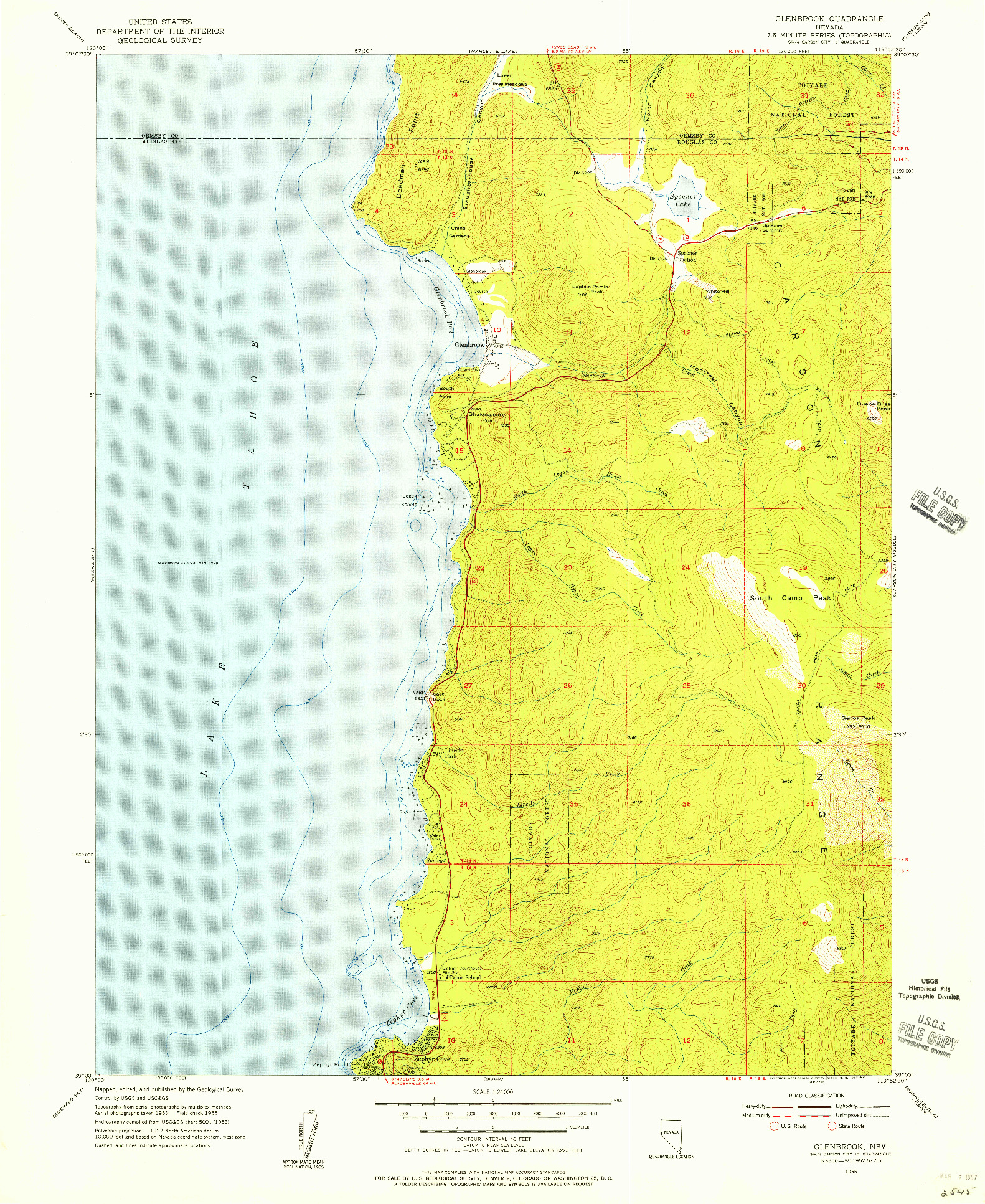 USGS 1:24000-SCALE QUADRANGLE FOR GLENBROOK, NV 1955