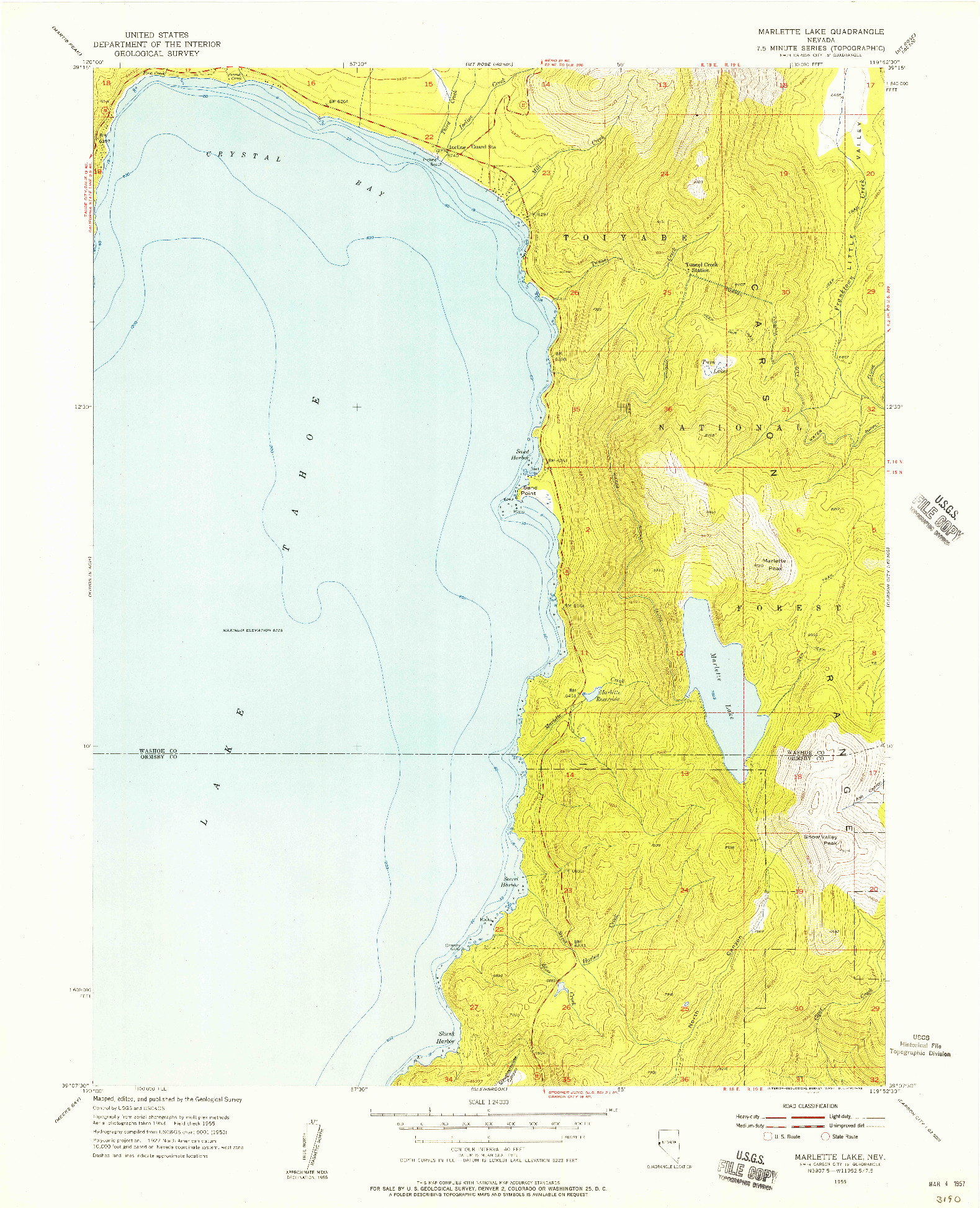 USGS 1:24000-SCALE QUADRANGLE FOR MARLETTE LAKE, NV 1955