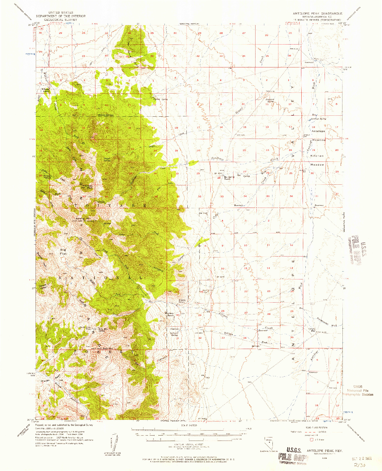 USGS 1:62500-SCALE QUADRANGLE FOR ANTELOPE PEAK, NV 1956