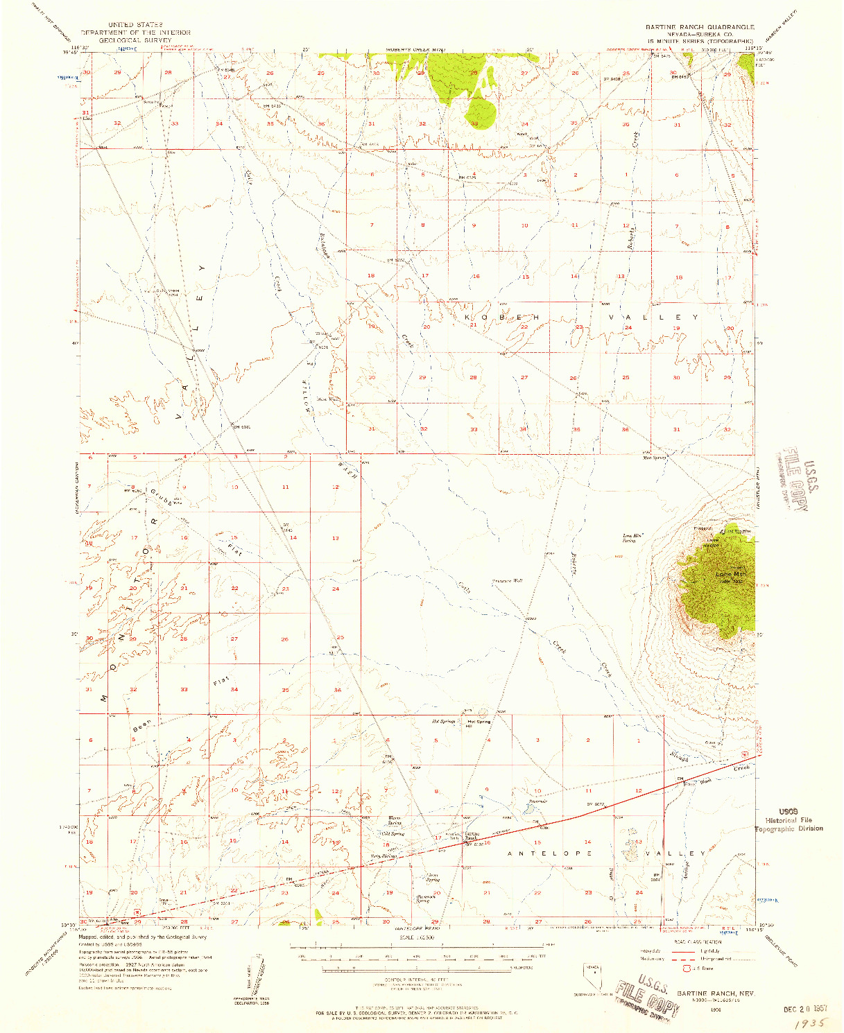 USGS 1:62500-SCALE QUADRANGLE FOR BARTINE RANCH, NV 1956