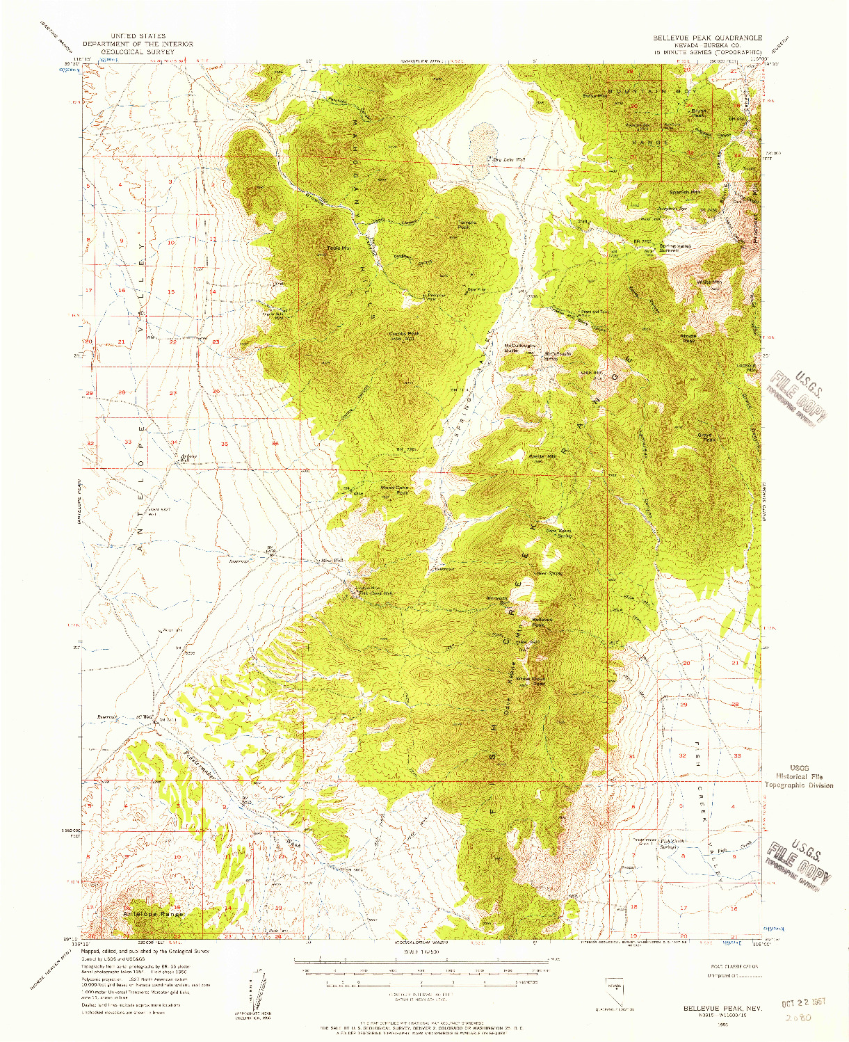 USGS 1:62500-SCALE QUADRANGLE FOR BELLEVUE PEAK, NV 1956