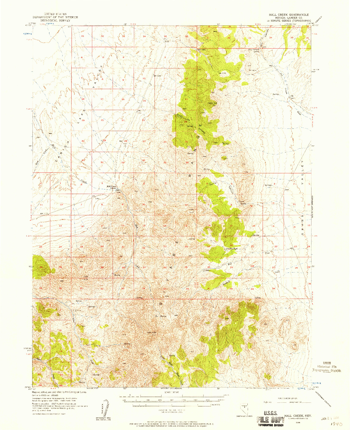 USGS 1:62500-SCALE QUADRANGLE FOR HALL CREEK, NV 1956