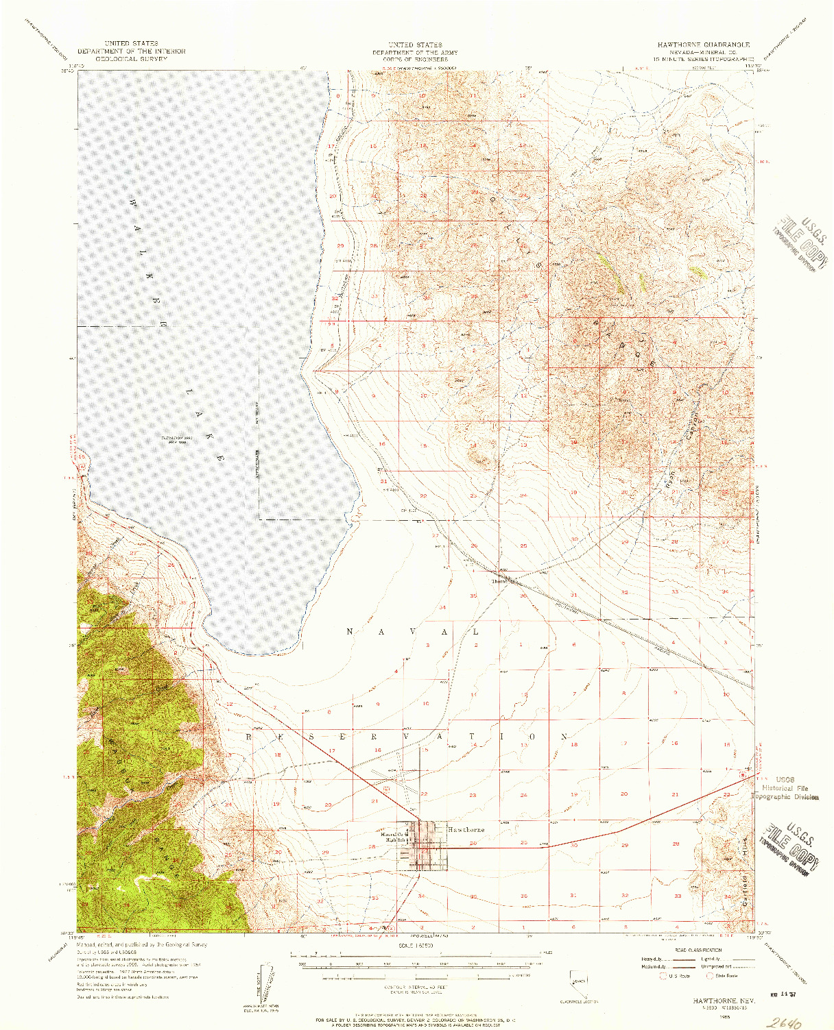 USGS 1:62500-SCALE QUADRANGLE FOR HAWTHORNE, NV 1955